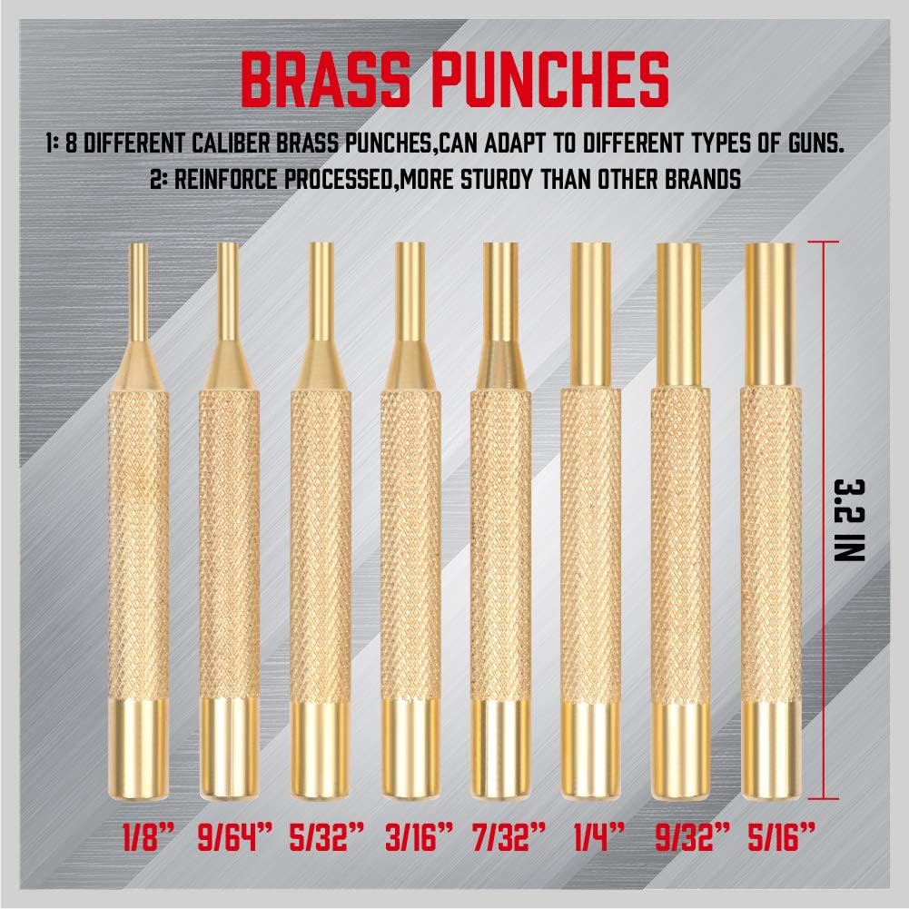SEDY 19-Pieces Gunsmithing Punch Set, Roll Pin Starter Punch, Brass, Steel, Plastic Punches & Brass/Polymer Hammer. Red Storage Carring Case provided. Gunsmith's Dream Tool Kit - - 