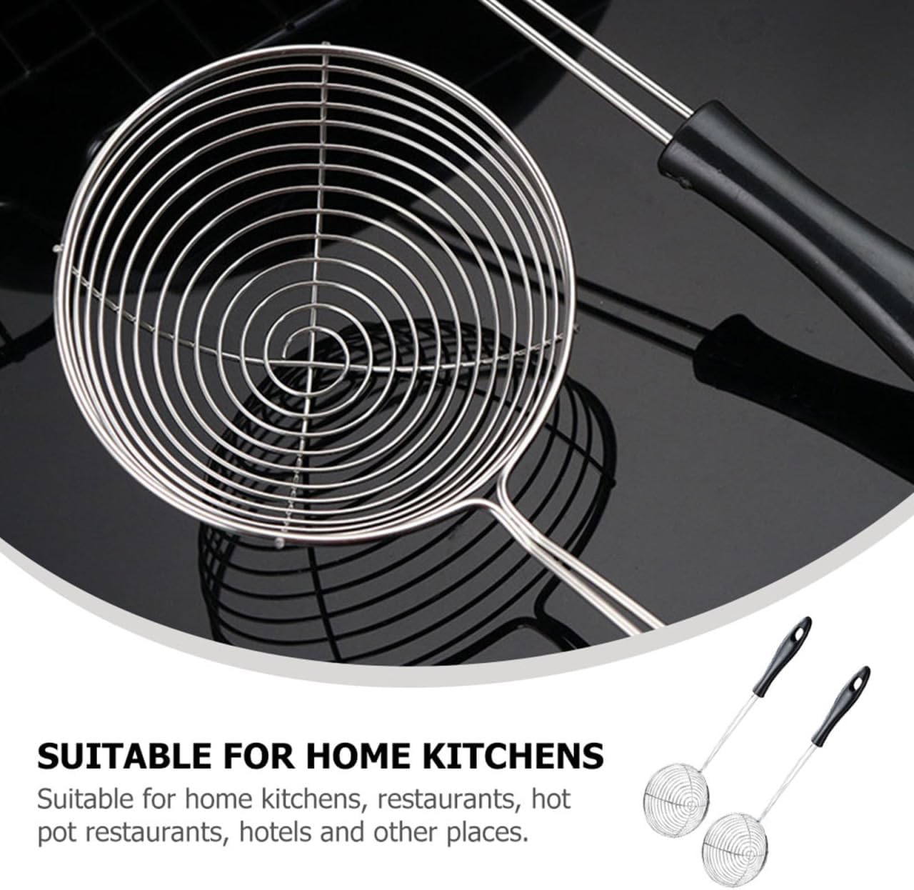 Luxshiny Hot Pot Spoon Set, 4 Pack Stainless Steel Fine Mesh Colanders for Kitchen Straining Draining and Filtering 10.62 Inch Ergonomic Handle Food Strainers for Home and Restaurant Use