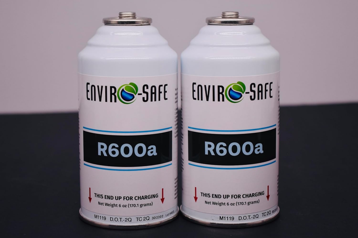 ENVIRO-SAFE R600a Refrigerant - 2 cans - 6oz Inverted Piercing Style Top for HVAC & Refrigeration Use | 99.7% Purity | EPA Approved Hydrocarbon
