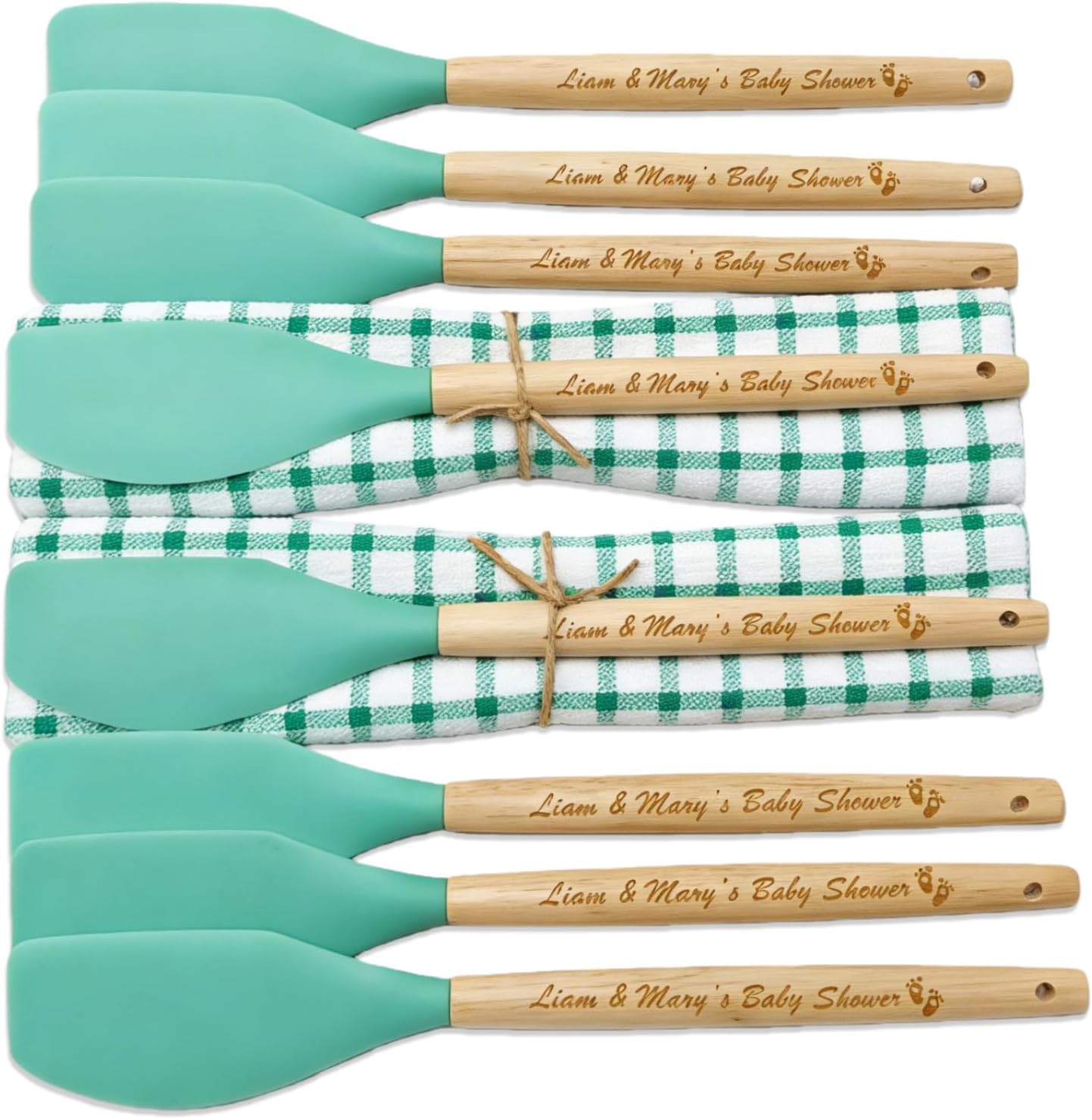 10-100 Pcs Personalized Wedding Favors for Guests Bulk Custom Silicone Spatula with Towel Hand Engraving Name/Date/Text for Baby Shower Party Favors Birthday Engagement Present (Green)