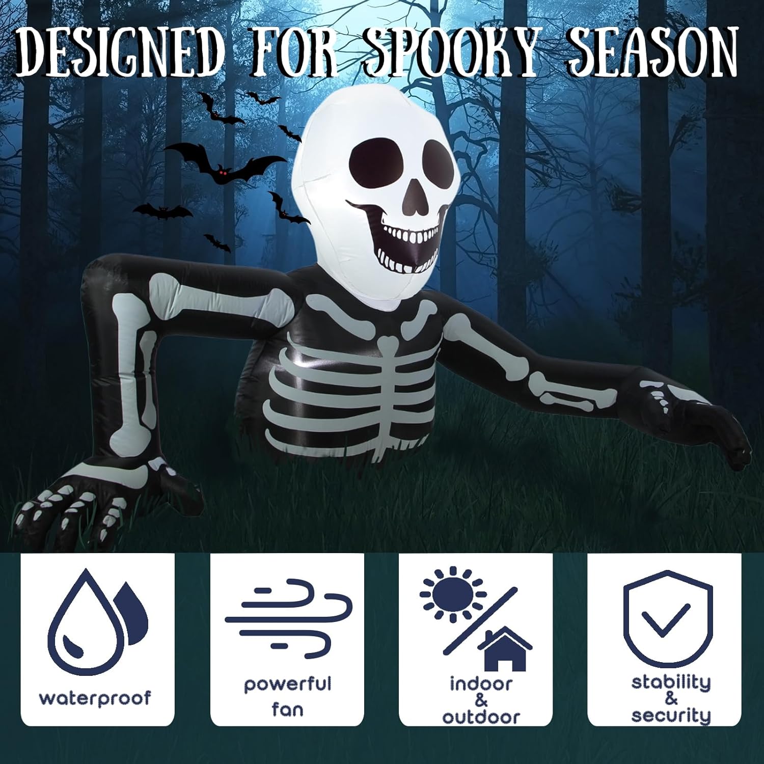 7.5FT Long Halloween Inflatables Skeleton Outdoor Decorations Blowup Yard Decor with Built-in LED Lights Scary Decoration for Holiday Party Lawn Garden Yard Porch Home Outside Indoor