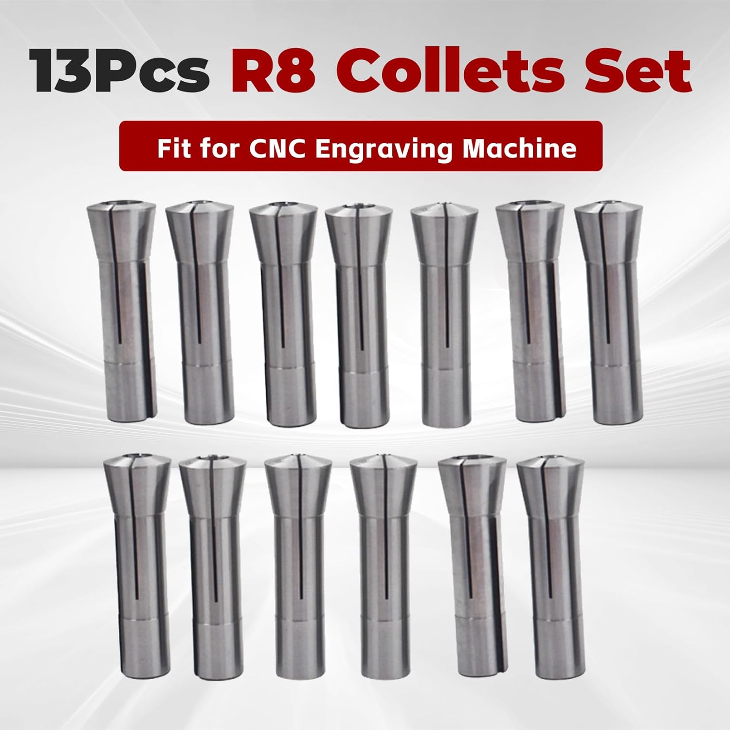findmall 13Pcs Collet Set 1/8-7/8" R8 Mill Collet Holder Fit for CNC Engraving Machine