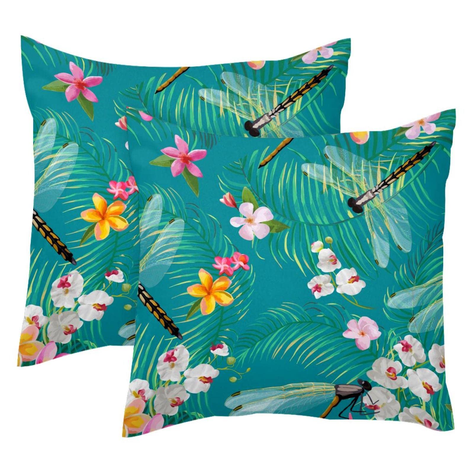 Housse de coussin velours 50x50 cm lot de 2 à motif libellule et fleurs