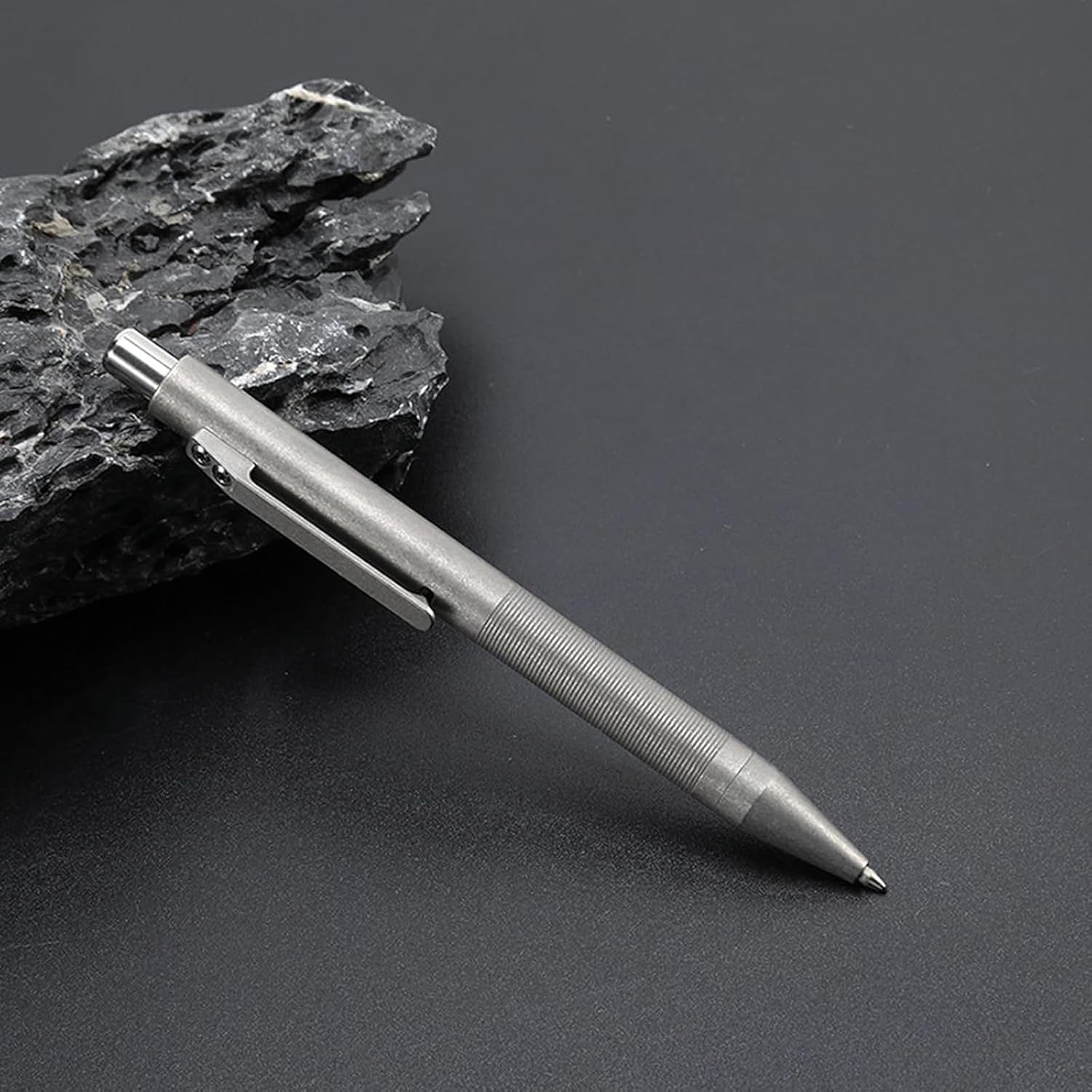 Hamans Push Pen Titanium Ballpoint Pen with Pocket Clip 4.92" Push Clip to Retract Refill Writing Pocket Pen for Business Office Daily Use