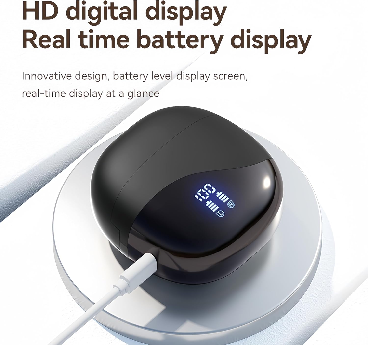 HJX M62 Open Ear Earbuds 55H Long Battery Life Bluetooth 5.3 Wireless Sports Earbuds with LED IPX7 Waterproof Type-C Charging Stereo Clear Call(Black) - Image 4