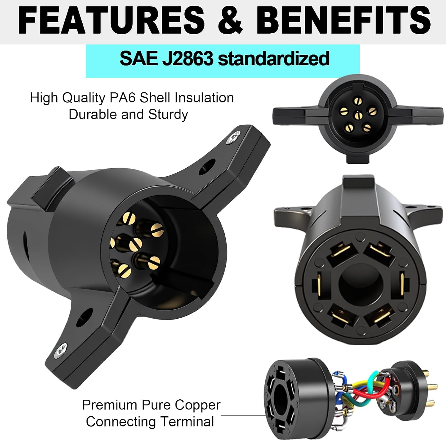7 Pin to 6 Pin Trailer Plug Adapter 7 RV Blade to 6 Pole Round, 6 Way to 7 Way Trailer Adapter 7 Way Blade to 6 Way Round Trailer Wiring Adapter