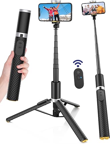 Trípode para selfie para teléfono: soporte para teléfono para grabación, Bluetooth Selfie Stick para iPhone compatible con Android (Samsung Galaxy