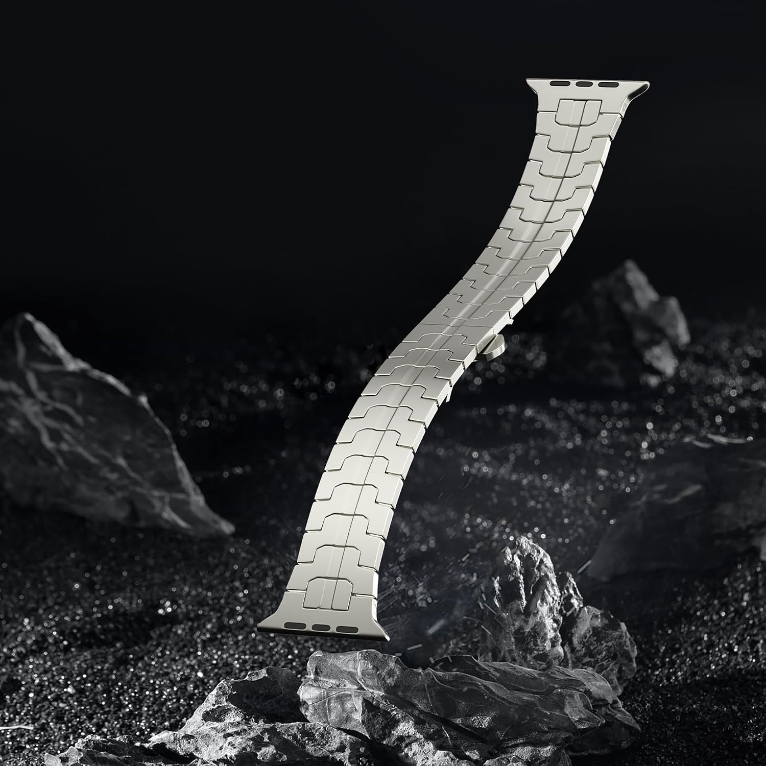 Compatible with Apple Watch Band 49mm 45mm 44mm 42mm 38mm 40mm 41mm, Metal Strap with Butterfly Folding Clasp for iWatch Ultra Series 8/7/6/5/4/3/2/1/SE Men (49mm 45mm 44mm 42mm, Starlight)