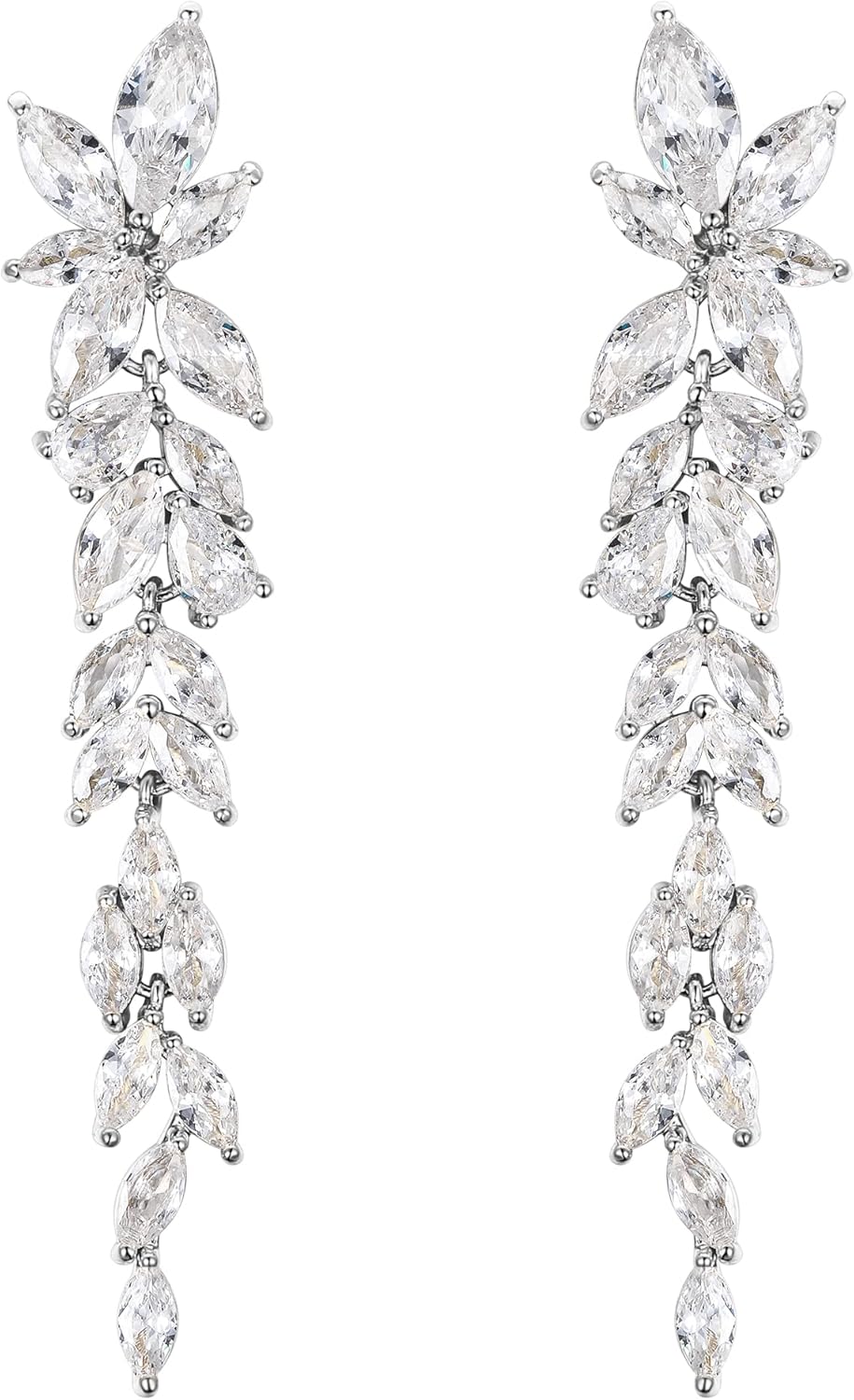 Crysdue Wedding Cubic Zirconia Chandelier Dangle Earrings for Brides Women Teardrop/Marquise Long Drop Bridal Jewelry