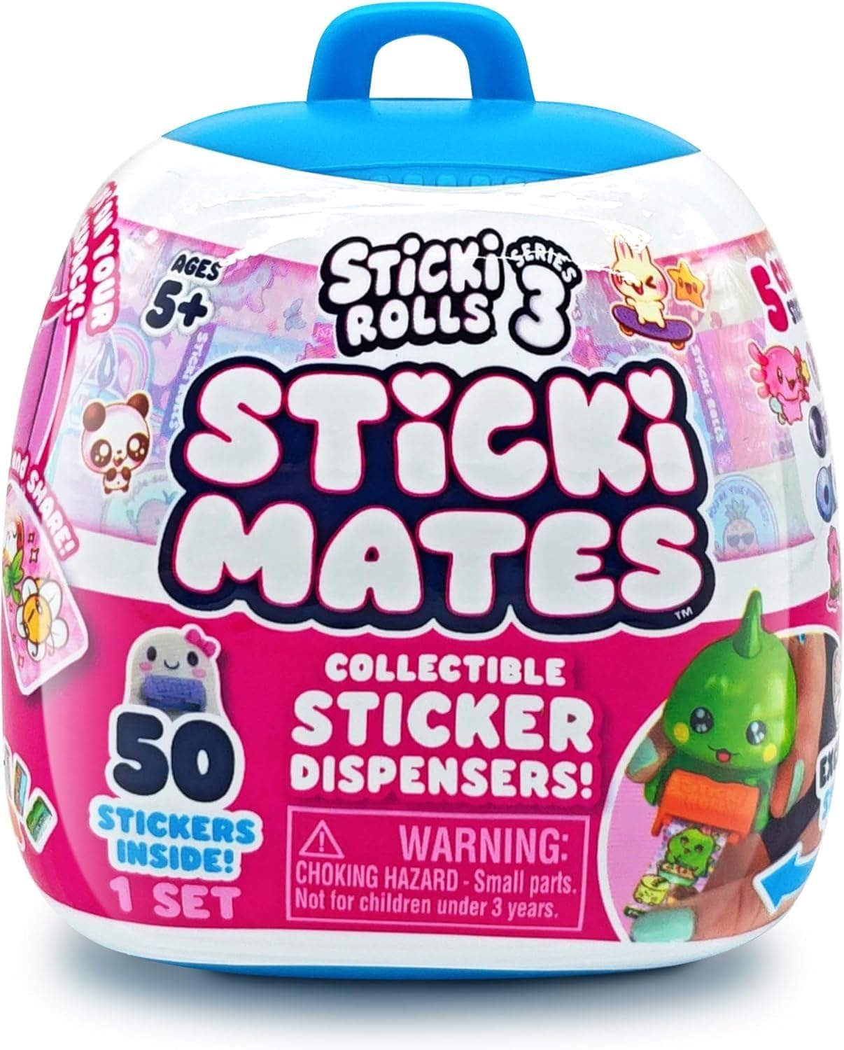 Sticki Rolls® Sticki Mates™ - Collectible Mini Character Sticker Dispenser, Includes 50 Stickers & Backpack Clip