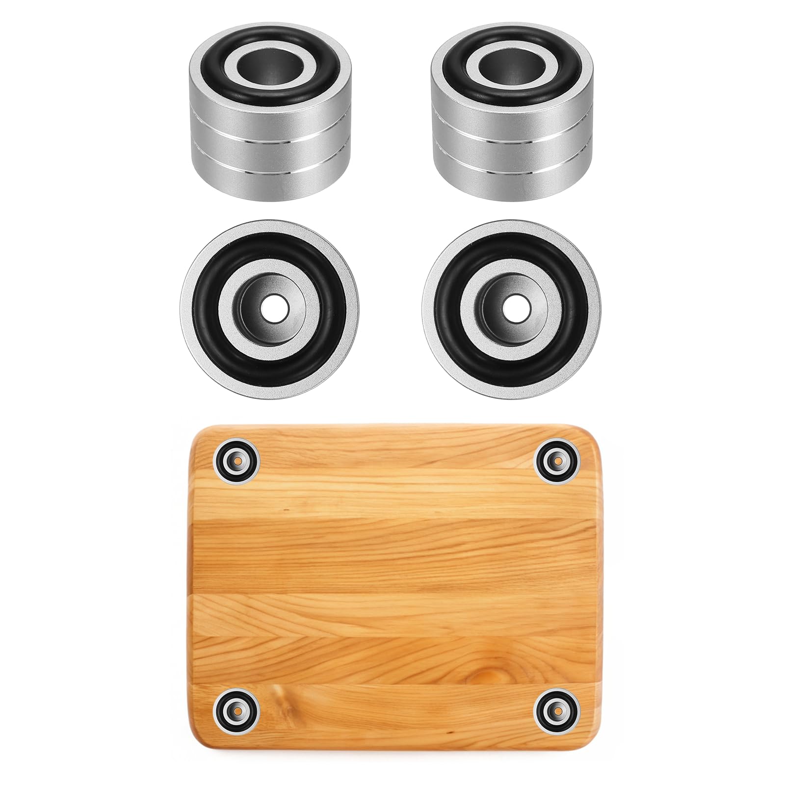 sourcing map 4Pcs Cutting Board Feet, 30x20mm Aluminum Alloy Speaker Stand Feet Anti Vibration Amplifier Foot with Silicone for Chopping Board Speaker Record, Silver/Dual Silver Line