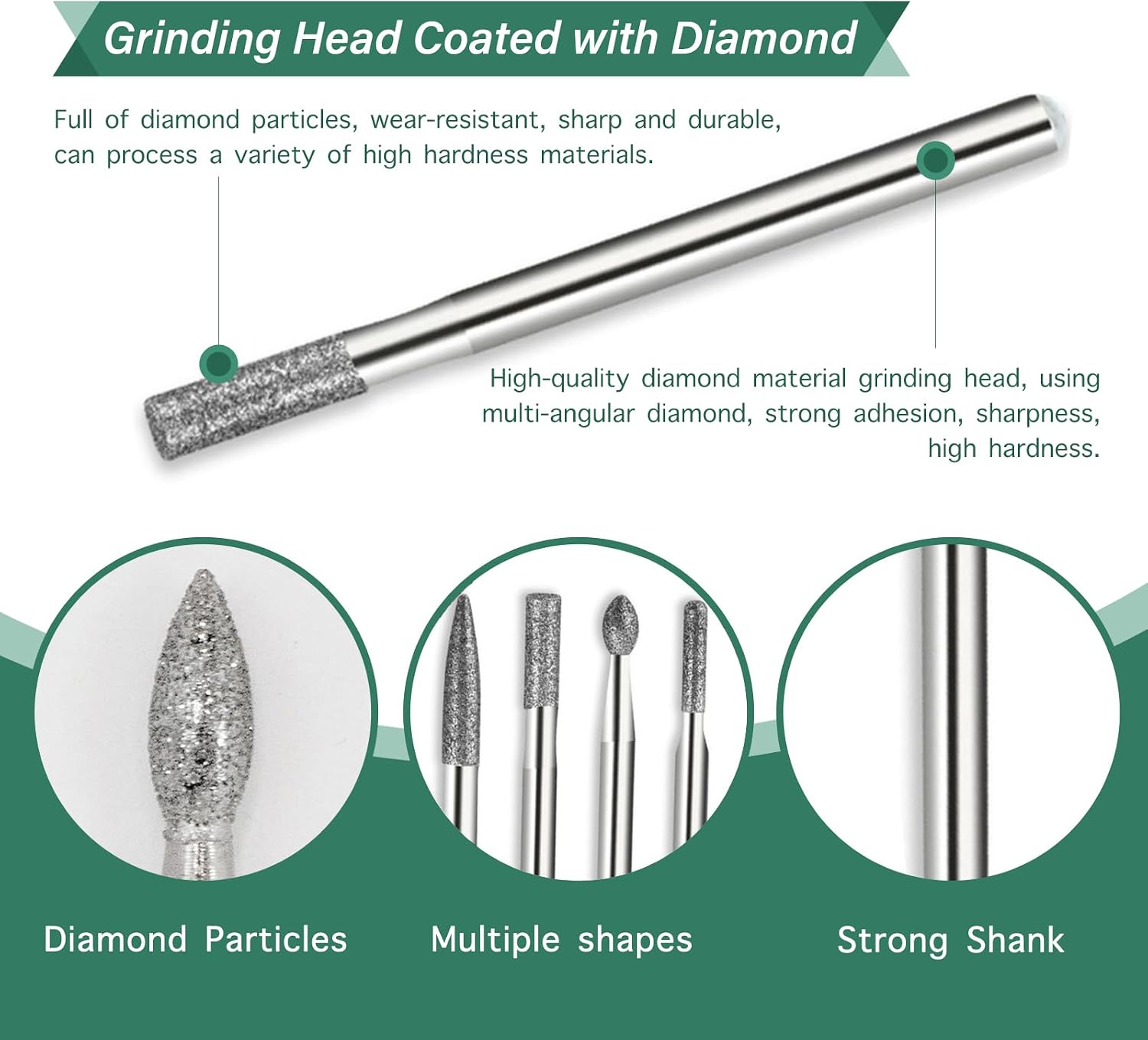 Diamond Grinding Bit Set 30 Pcs Drill Bits Mixed Shape Burr Kit Carving Burr Rotary Bit 1/8"(3mm) Shank Compatible with Dremel