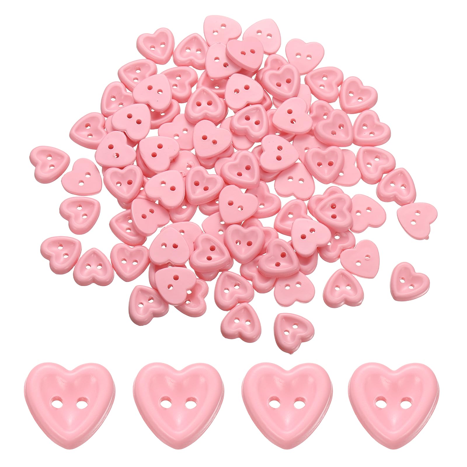 sourcing map 100Pcs Resin Buttons, 1/2" (12mm) 2 Holes Solid Color Sewing Craft Shirt Buttons for Sewing Blouse Coat Windbreaker Hat Doll Decoration DIY Crafts (Heart, Pink)
