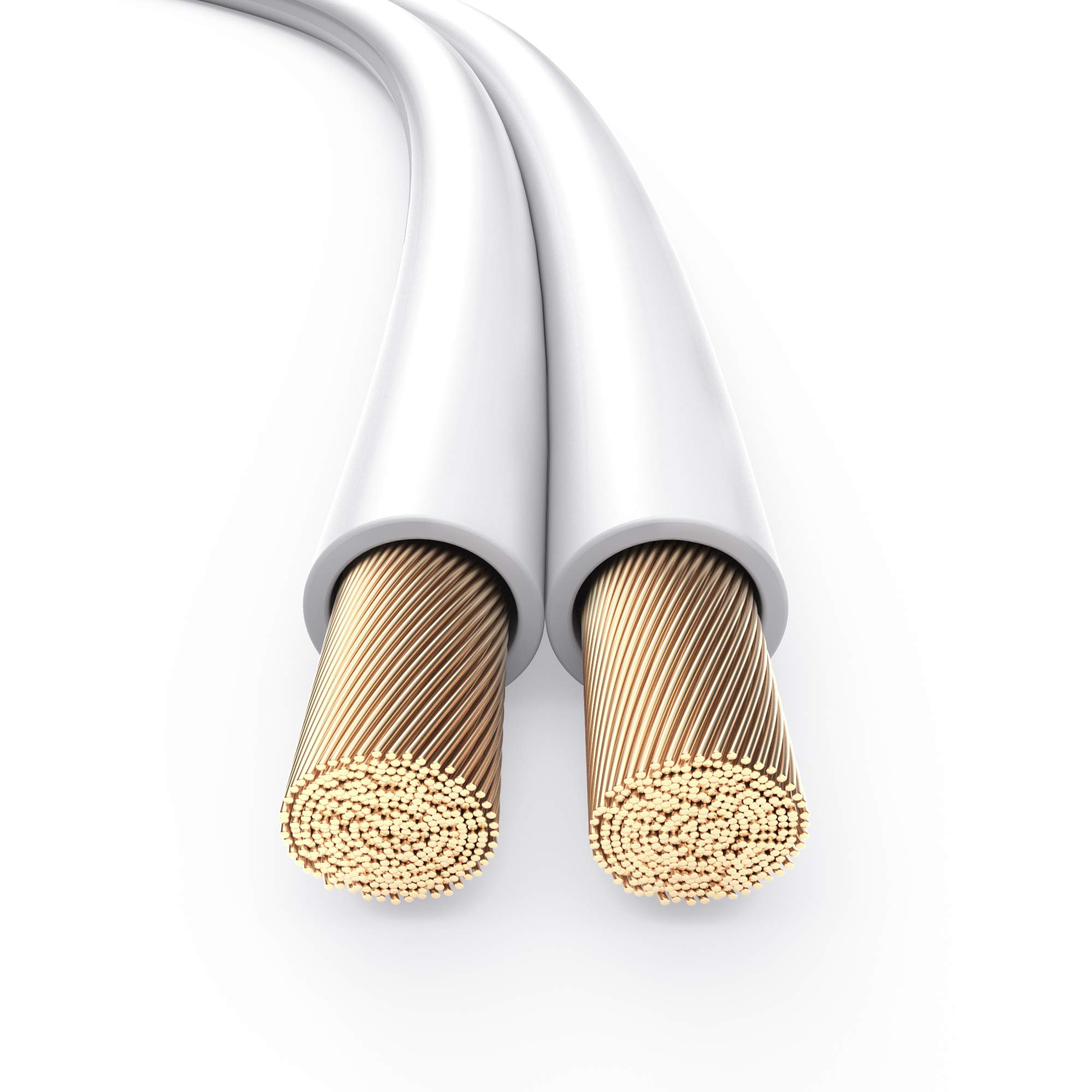 PureLink Cable de Altavoz SP061-025 2x2,5 mm² (99,9% OFC de Cobre Completo, Cable Trenzado de 0,20 mm) Cable de Altavoz de Alta fidelidad, 25 m, Blanco, Juego Que Incluye 8 enchufes Banana