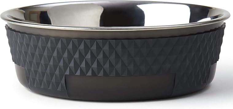 PetRageous 16020 Kona Stainless Steel Non-Slip Dishwasher-Safe Dog Bowl 6.5-Cup 8.5-Inch Diameter 2.75-Inch Tall for Large and Extra Large Dogs and Cats, Grey
