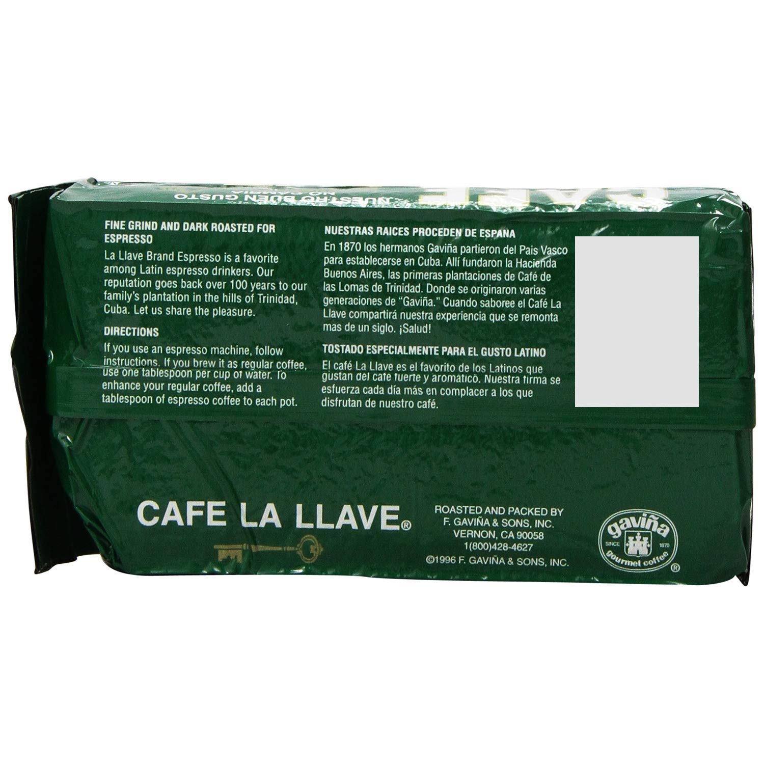 Café La Llave Espresso, Fine Grind, 100% Pure Coffee, Dark Roast, Rich and Aromatic, 4, 10-Ounce Bricks