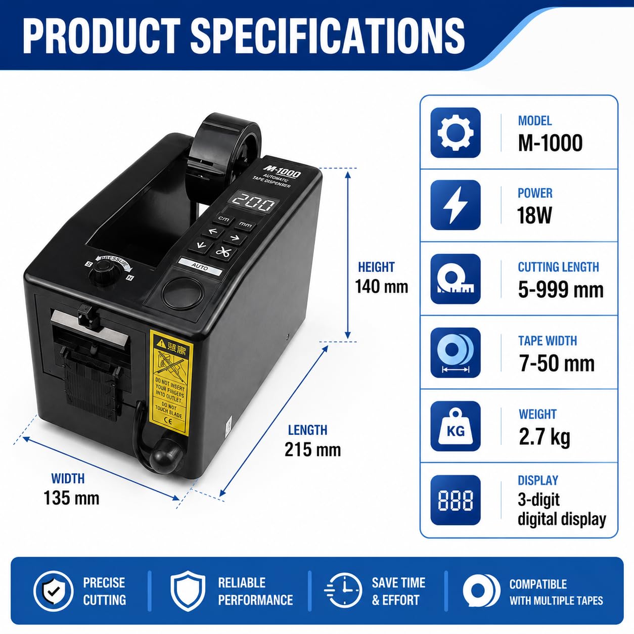 Distributore di nastro elettrico, M-1000 taglierina automatica per nastro