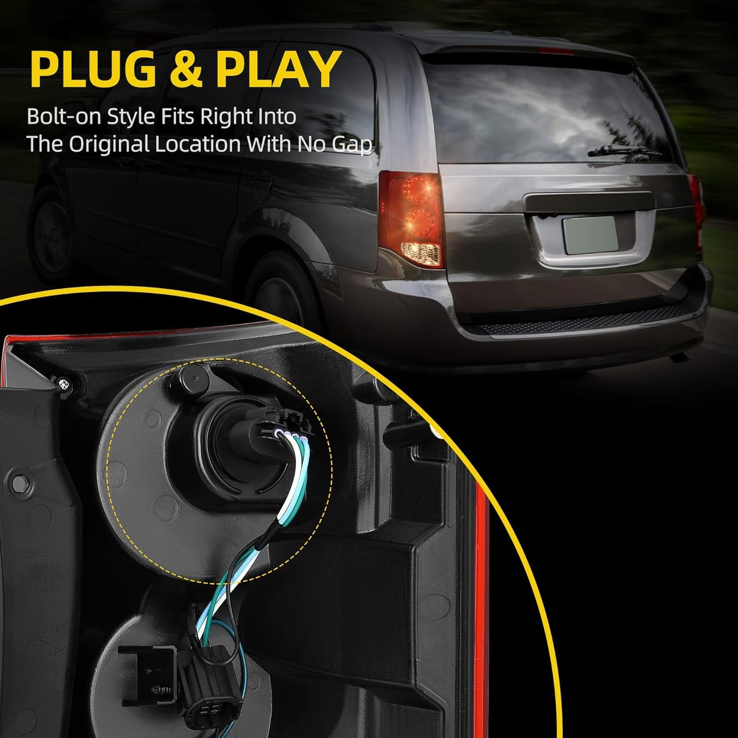 AUTOSAVER88 LED Rear Tail Light & Brake Lamp with Built-in Bulb compatible with 2011-2020 Dodge Grand Caravan (11-20) Left Driver Side Replacement Direct Fit Auto Tail Light Kit