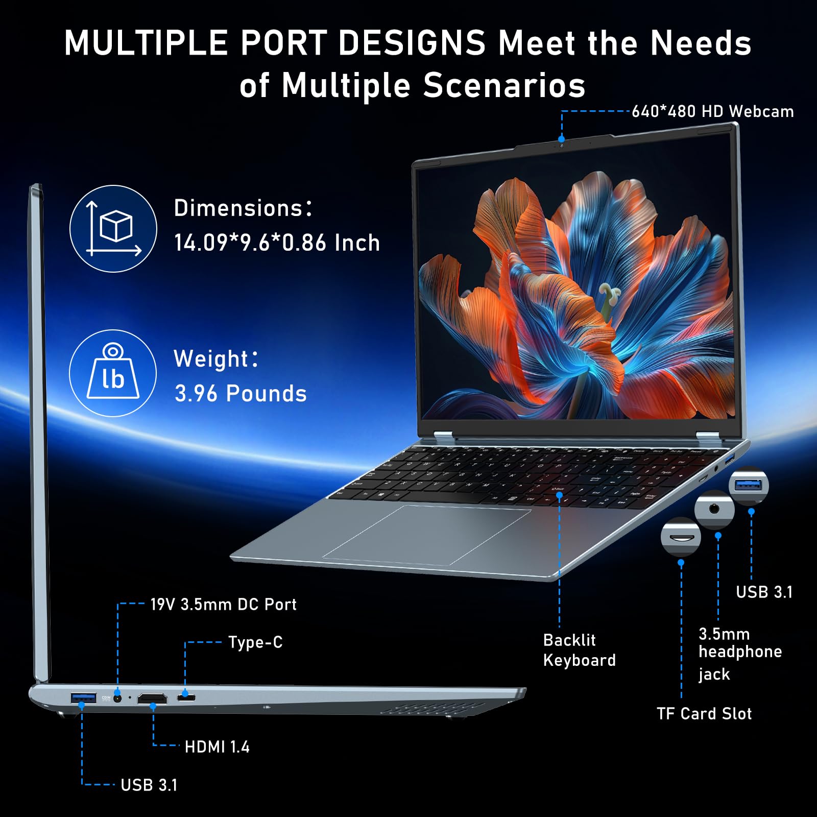 NAIKLULU Computer portatile da gioco, computer portatile 2025, Win 11 Pro 16 pollici Lap Top, 16 GB RAM 1 TB SSD PC, grafica MX350, processore N95 4C/4T (fino a 3,4 GHz), tastiera retroilluminata