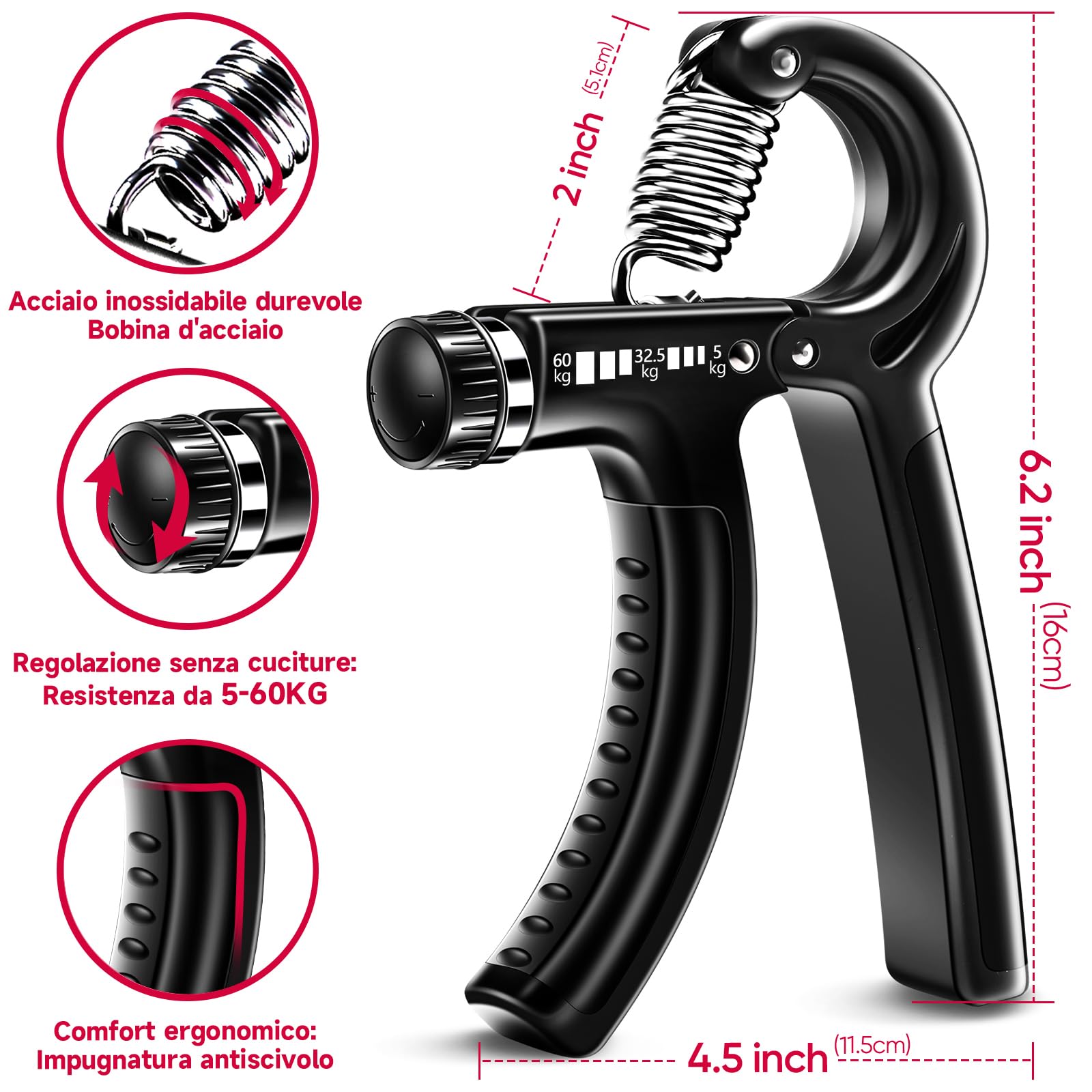 FitBeast Hand Grip Molla Avambraccio Gripper - Pacco da 5, Pinza per Avambracci Attrezzi, Attrezzo per Esercitare Le Dita, Finger Stretcher, Anello per Esercizi & Palla Antistress per Atleti