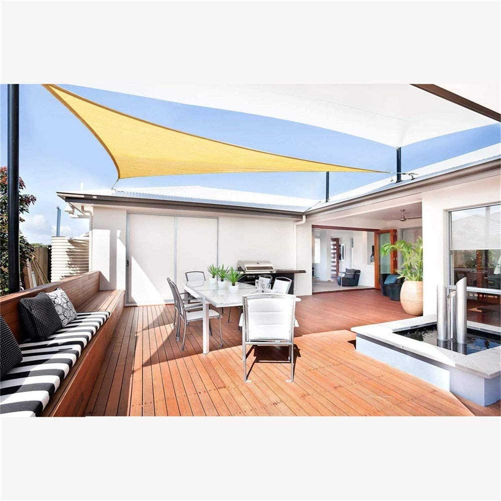 Tenda parasole impermeabile per esterni, triangolare, blocco UV al 98%, per giardino, patio, feste, estate, 4,5 x 4,5 x 4,5 m, beige