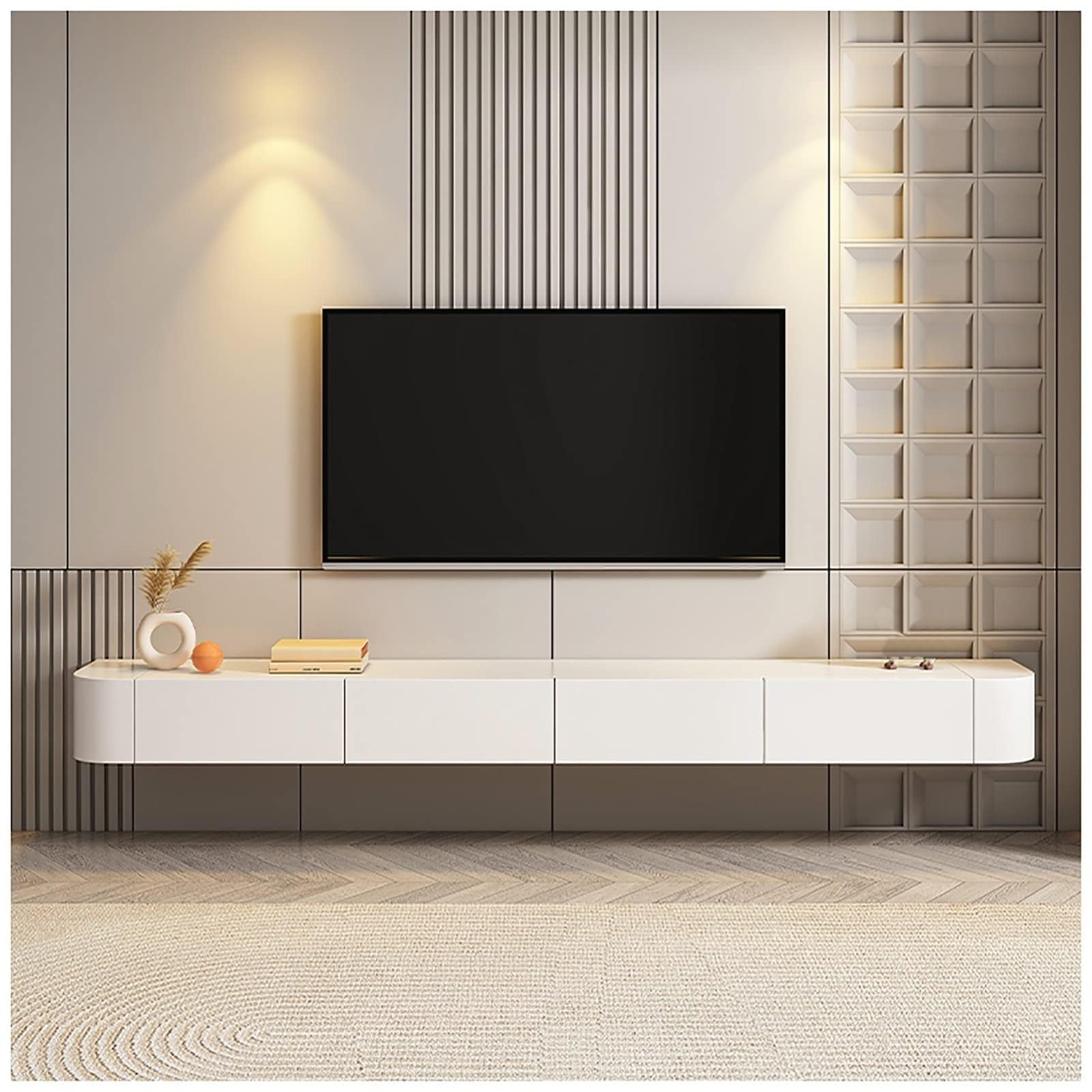 Générique Console d'entrée Fine avec étagère intégrée derrière Le canapé, Style Miroir et marbre, Meuble TV Mural Flottant avec Gestion des câbles, étagères Blanches pour
