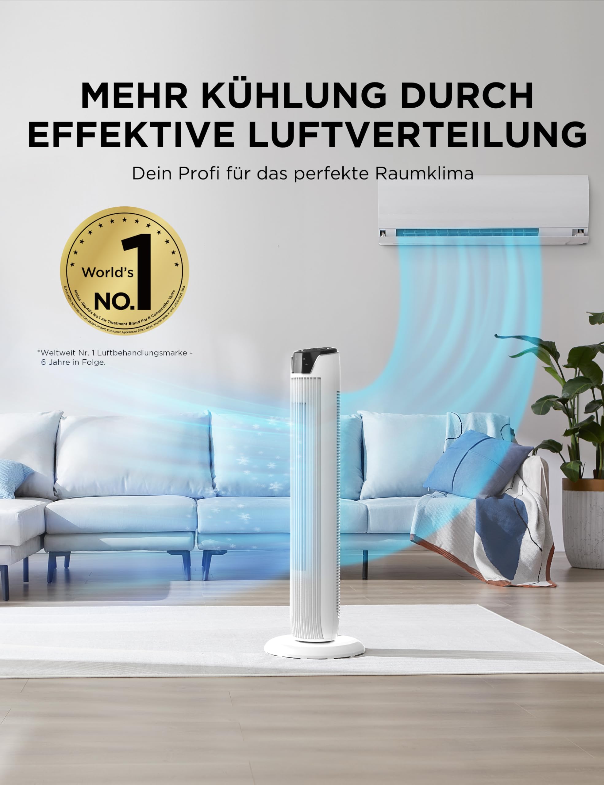 Midea FZ10-17JR(WH) Turmventilator Leise mit Fernbedienung 92CM – Bild 3