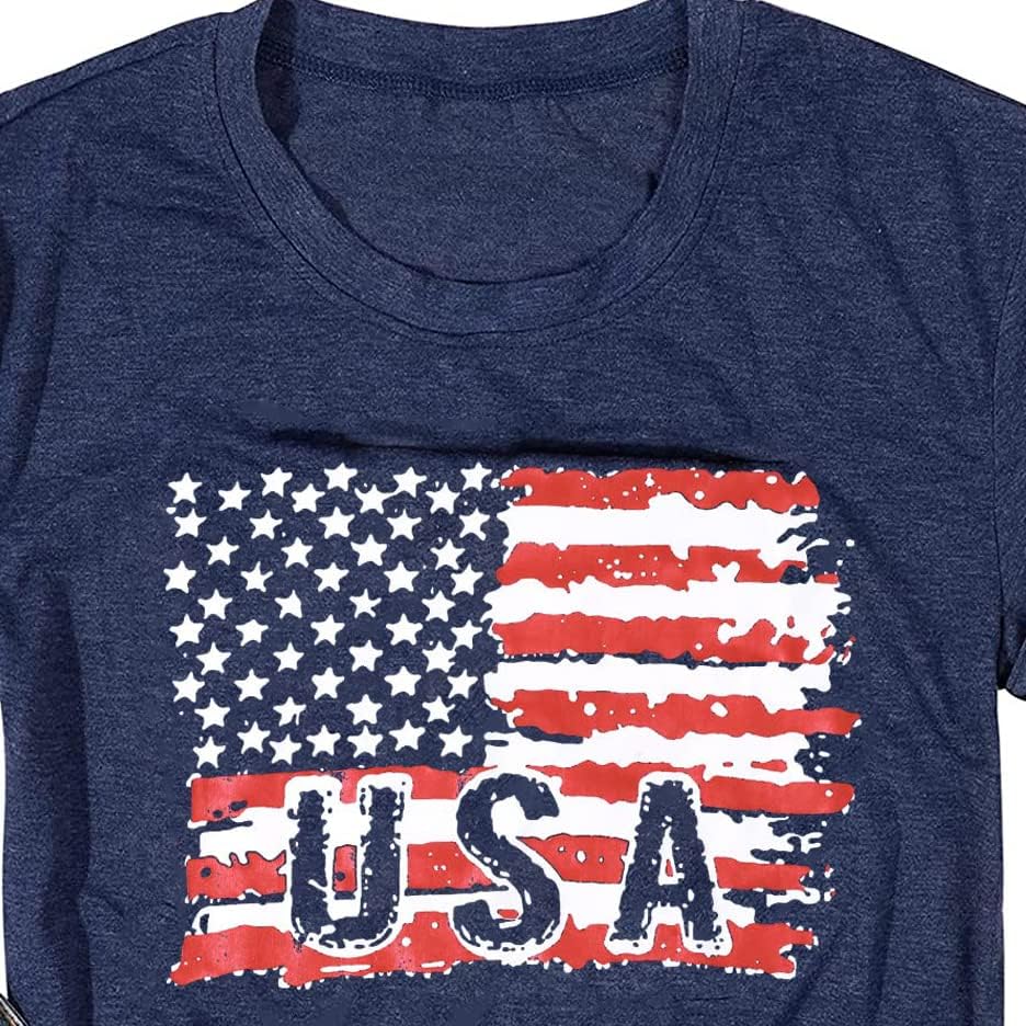 American Flag Shirt 4th of July Shirt Women Ring Hole Sexy V-Neck Short Sleeve T-Shirt Casual USA Patriotic Tees Tops - Image 3