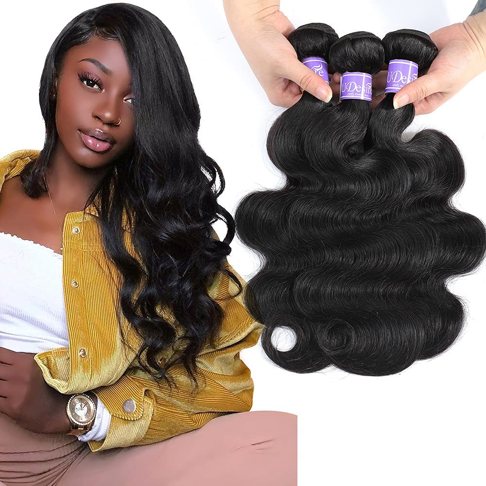 UDesireBrazilian Virgin Hair Bundles Human Hair Body Wave Bundles Brazilian Virgin Body Wave Weft 3 Bundles(12 12 12inch) 100% Unprocessed Brazilian Body Wave Human Hair Weave for Women