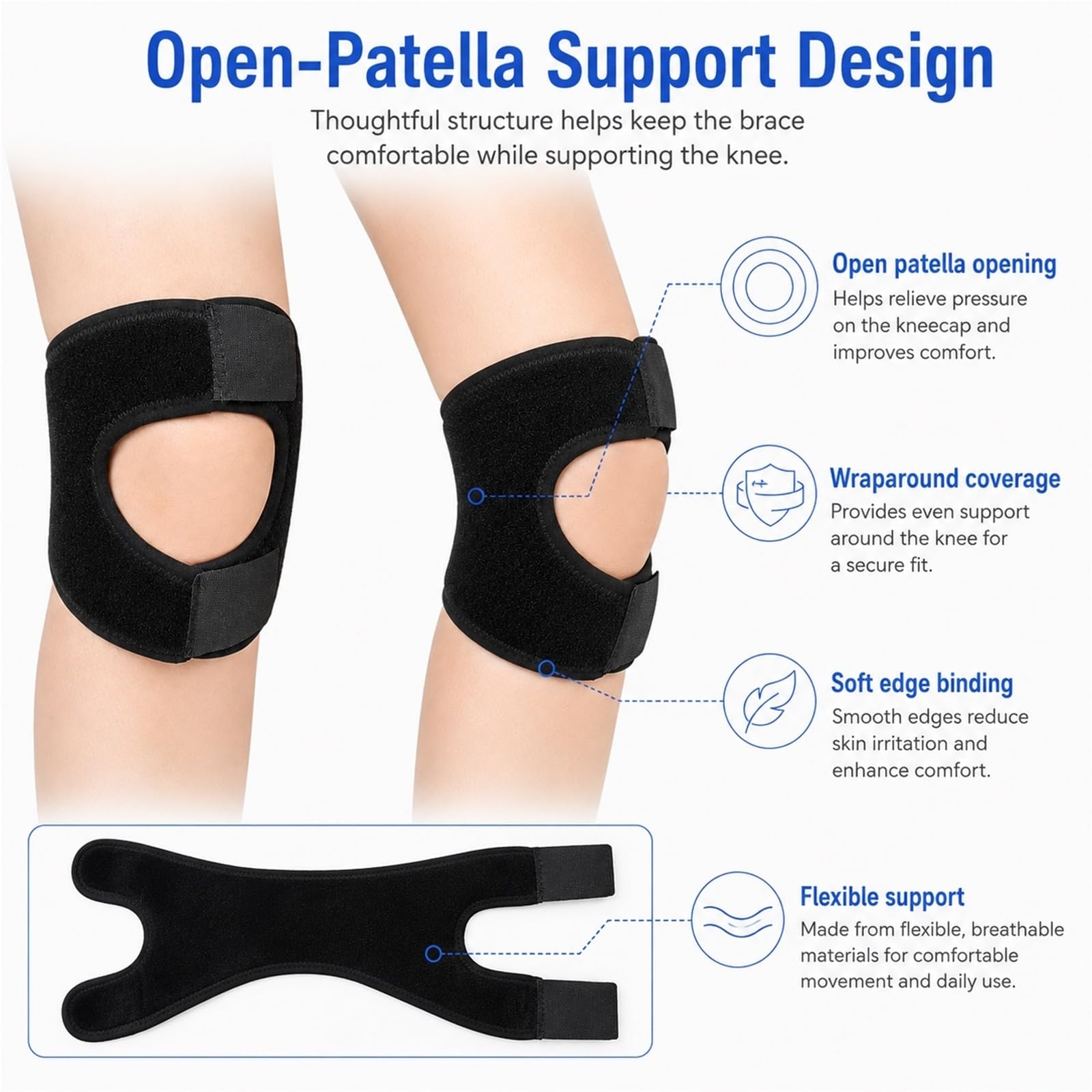 Rodillera Rotuliana Ajustable para Alivio del Dolor de Rodilla Soporte Estabilizador de Rótula con Almohadilla EVA y Muelles para Correr Tenis Menisco Tendinitis