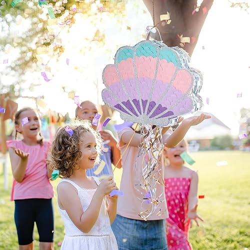 Miniatura 463 de WERNNSAI - Piñata de sirena plegable, piñata de cumpleaños con flecos que incluye cuerda para jalar, venda y bate. Decoraciones