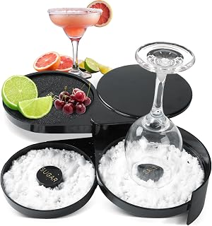 Juego de condimentos de camarero de 3 capas | Bandejas de especias giratorias para bordes de sales y azúcares | Herramienta compacta de preparación de cócteles y aperitivos para fiestas y bares en
