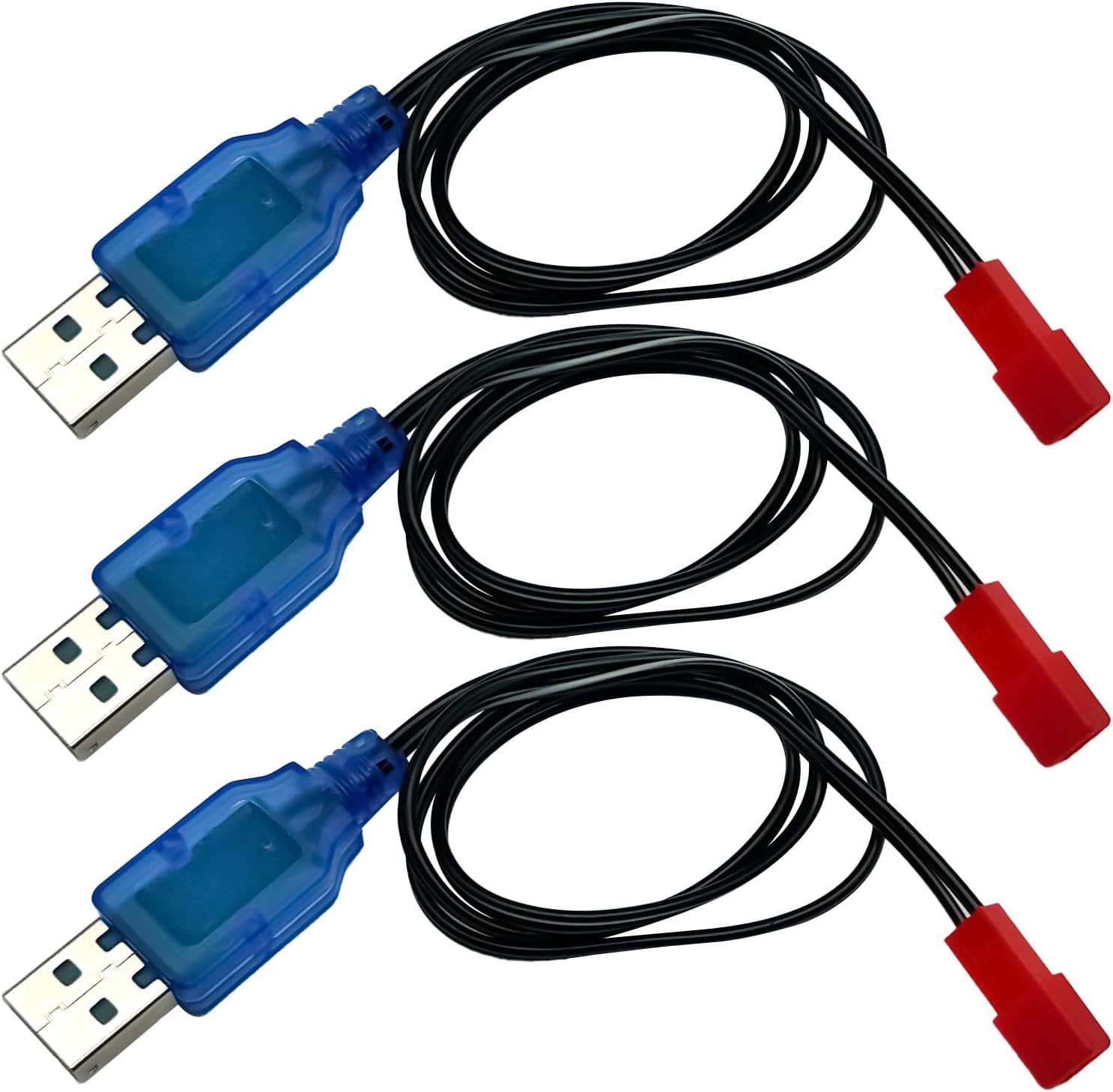 3.7V Lipo Battery Charger -3PCS 1S Lipo JST Charger Cable with USB JST 2 Pin Plug for RC Car Battery Remote Control Toys Airplane FPV Boat Tank Helicopter