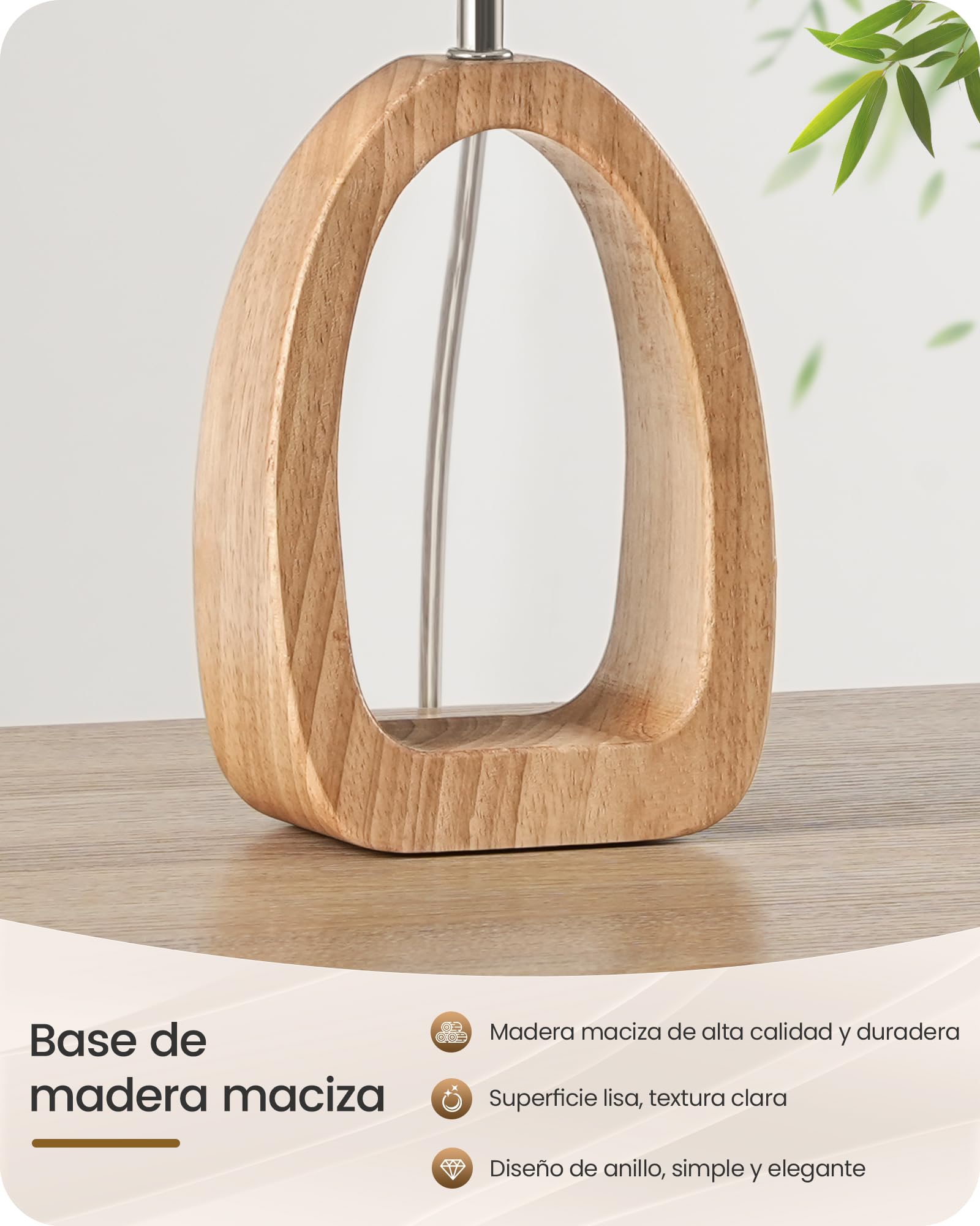 Lámpara de Mesita de Noche de Madera Verde Juego de 2 | Maciza con Base en Forma de Anillo, Pantalla de Lino, Incluye una Bombilla LED 2700K, para Sala de Estar, Dormitorio