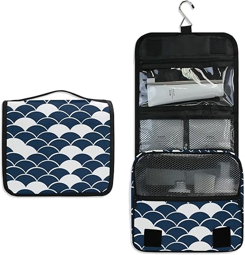 Miniatura 7 de susiyo Blue White Scale Portable Hanging Travel Toiletry Bag Makeup Pouch Organizer Multifunction Cosmetic Bag for Women Girls Men