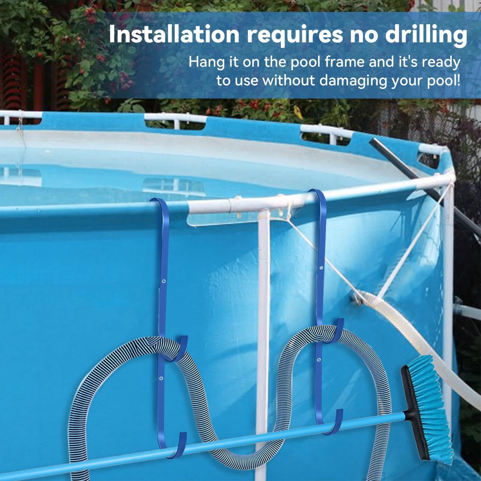 Generico Gancio per Piscina | Portaganci Resistente - 2 Pezzi Ganci Porta Attrezzi Piscina Per Tubo | Per Giardino, Muro, Ringhiere, Skimmer, Rastrello, Spazzola, Retino