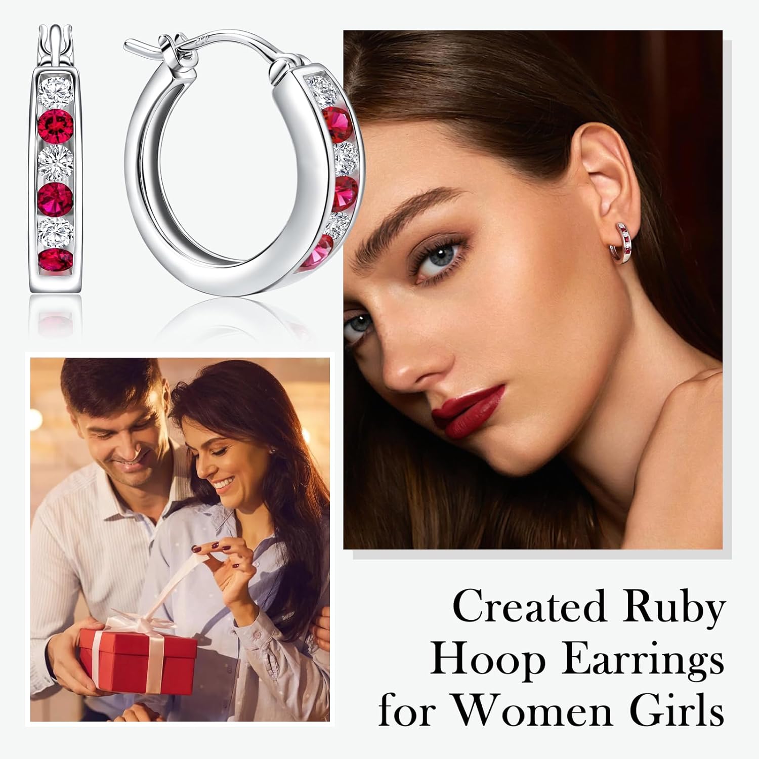 Small Hoop Earrings for Women Sterling Silver/14K Gold Plated 18mm Thick Huggie Hoop Earring Annivesary Wedding Jewelry Channel Set Birthstone Earrings - Image 3