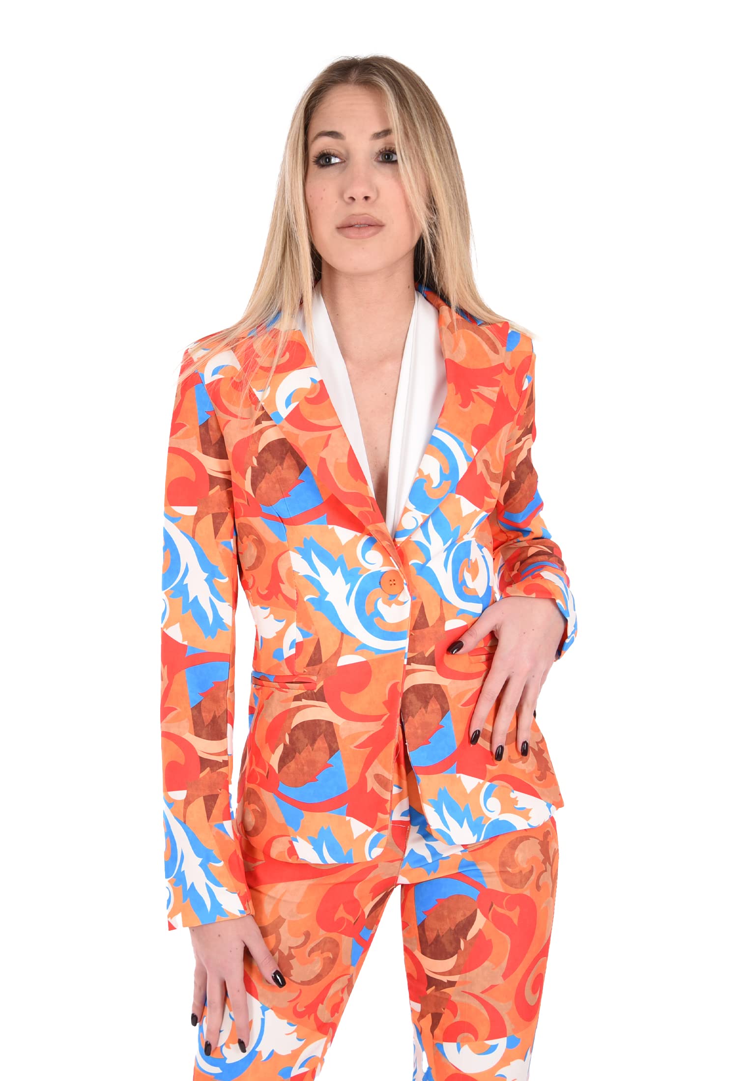 Marynarka Damska elegancka kurtka z kolorową świnią Sartorial Made in Italy, Pomarańczowy, S