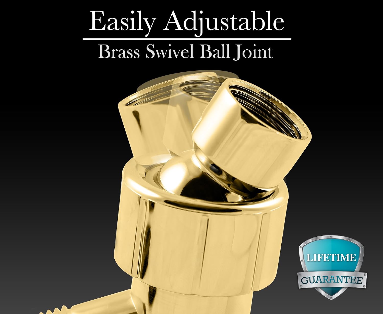 ShowerMaxx | Shower Head Holder in Brass Finish | Showerhead Mounts for Handheld Showerheads | Arm Bracket with Swivel Ball Connector | Adjustable Universal 1/2 in Male Female Shower Heads Wall Mount