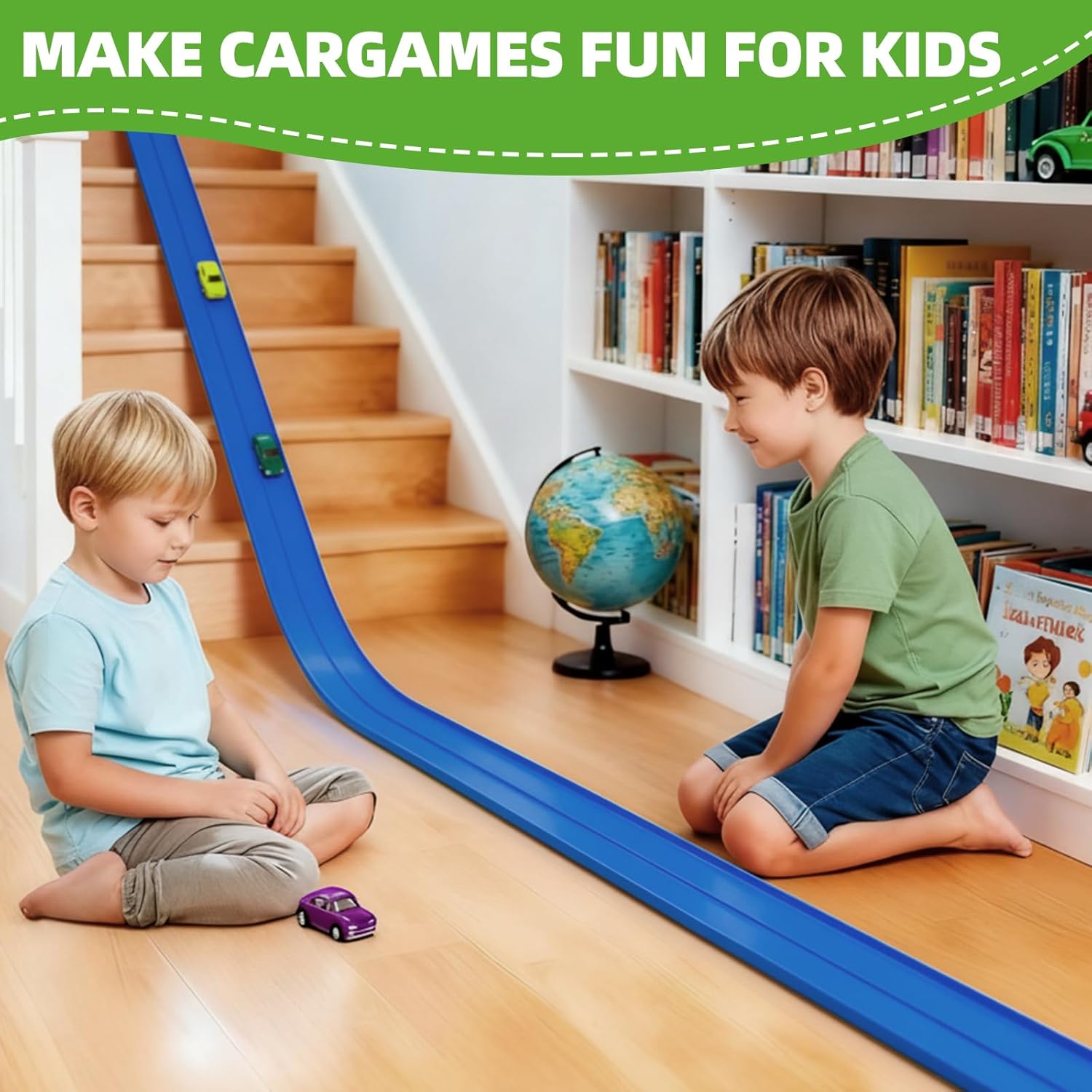 15 Ft Flexible Race Car Track for 1/64th Diecast Cars， Indoor & Outdoor Play Flexible Car Tracks for Kids (Blue)