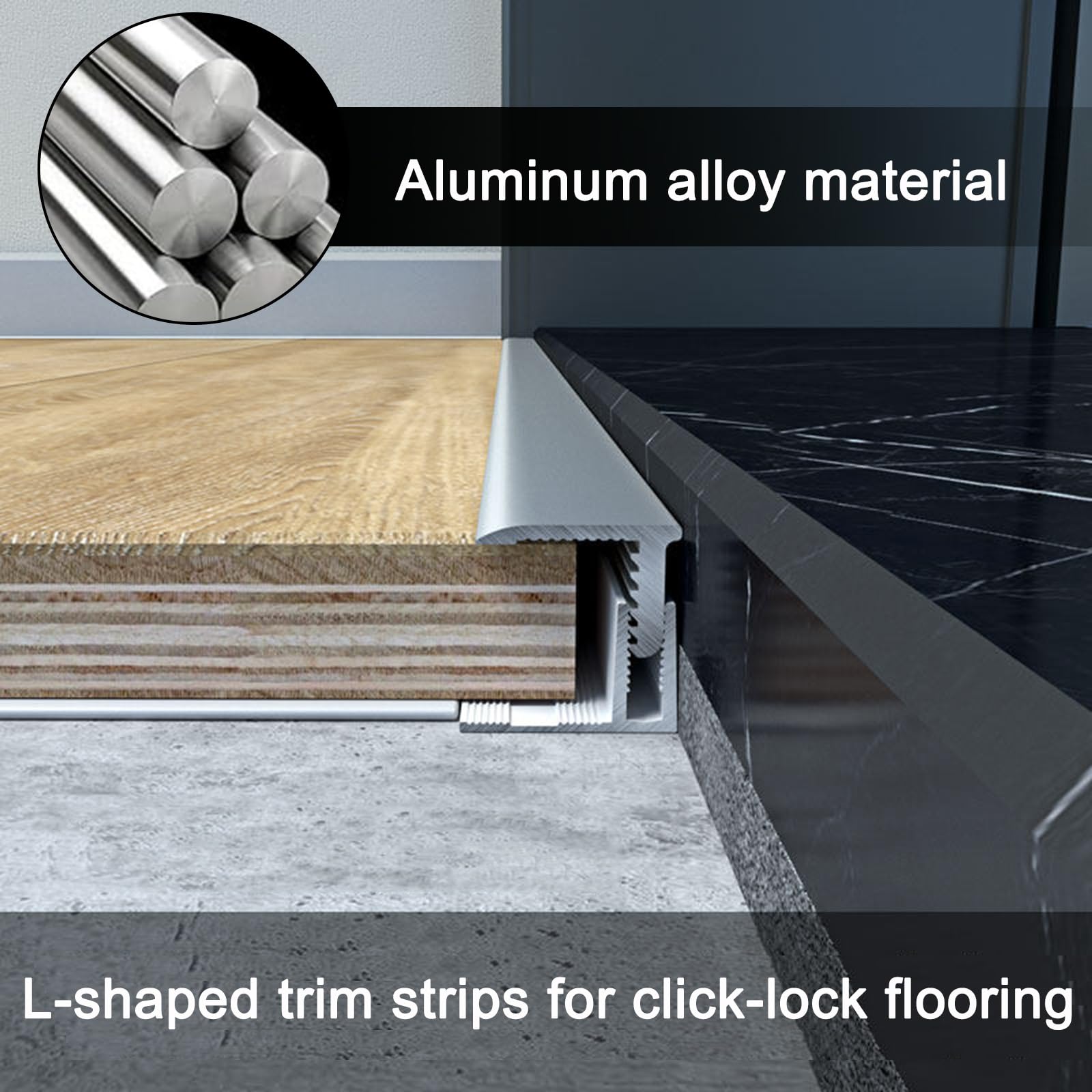 Striscia Transizione Pavimento L In Alluminio Con Base Binario Scatto – Connettore Soglia 135cm Per Pavimenti Legno/piastrelle 8–18.0mm(Nero,20.0mm)