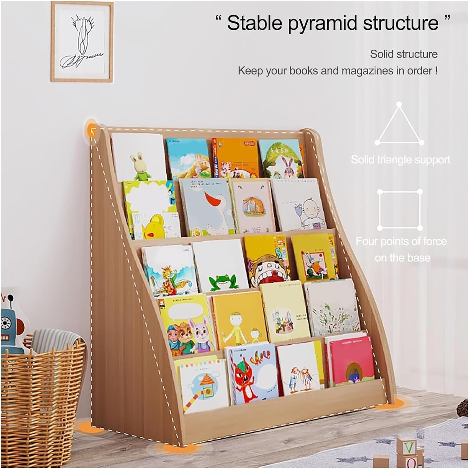 Magazine Rack,Book Display Rack, Wood Magazine Rack with Pockets Brochure Organizer Sleek for Periodicals - for Home Office(39.5 * 99cm(15.6 * 39in))
