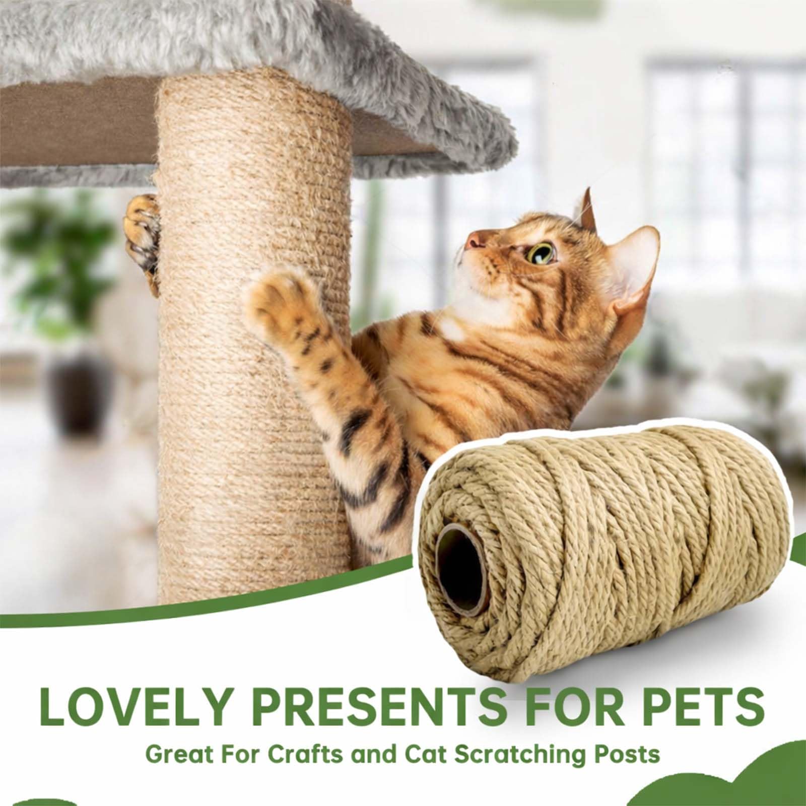Corde Arbre à Chat 6 mm x 60 m, 2 Pièces Corde pour Arbre à Chat, Corde à Griffer, Corde en Sisal pour Arbre à Chat, Naturel Corde Sisal, pour Réparation et Remplacement, Bricolage, Jardinage