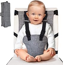 Reise Hochstuhl Baby, Tragbarer Hochstuhl, Klappbarer Sitzhilfe & Booster Seat mit Sicherheitsgurt, Babysitz Tisch, Sitzerhöhung für Esstisch und Unterwegs, 6–36 Monate, Grau