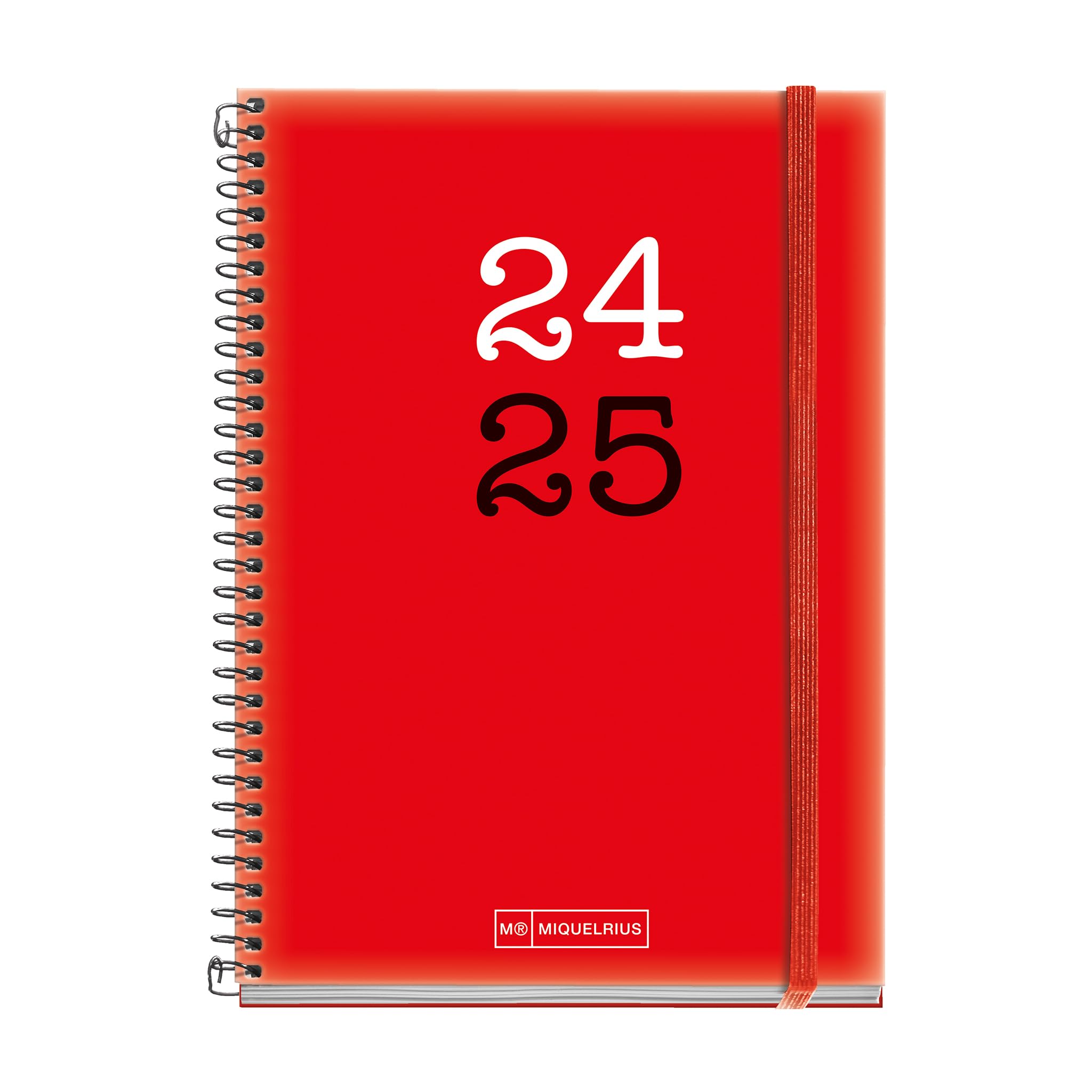 Miquelrius - Agenda Escolar 2024-2025, Septiembre 2024 a Agosto 2025, Tamaño 117 x 174 mm, Día Página, Cubierta de Polipropileno Opaco, Cierre con Goma, Español e Inglés, College Rojo