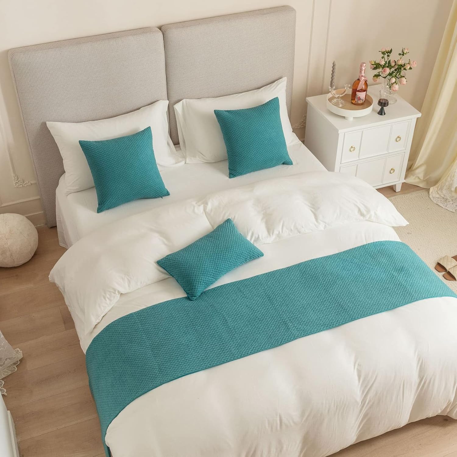 Velvet Bedding Cover Runners Irregular Pattern Bed Scarf Soft Bedspread Double-Sides Bed Decor Throw for Hotel, Yellow, 45x240cm Bed Runner for 1.8m Bed