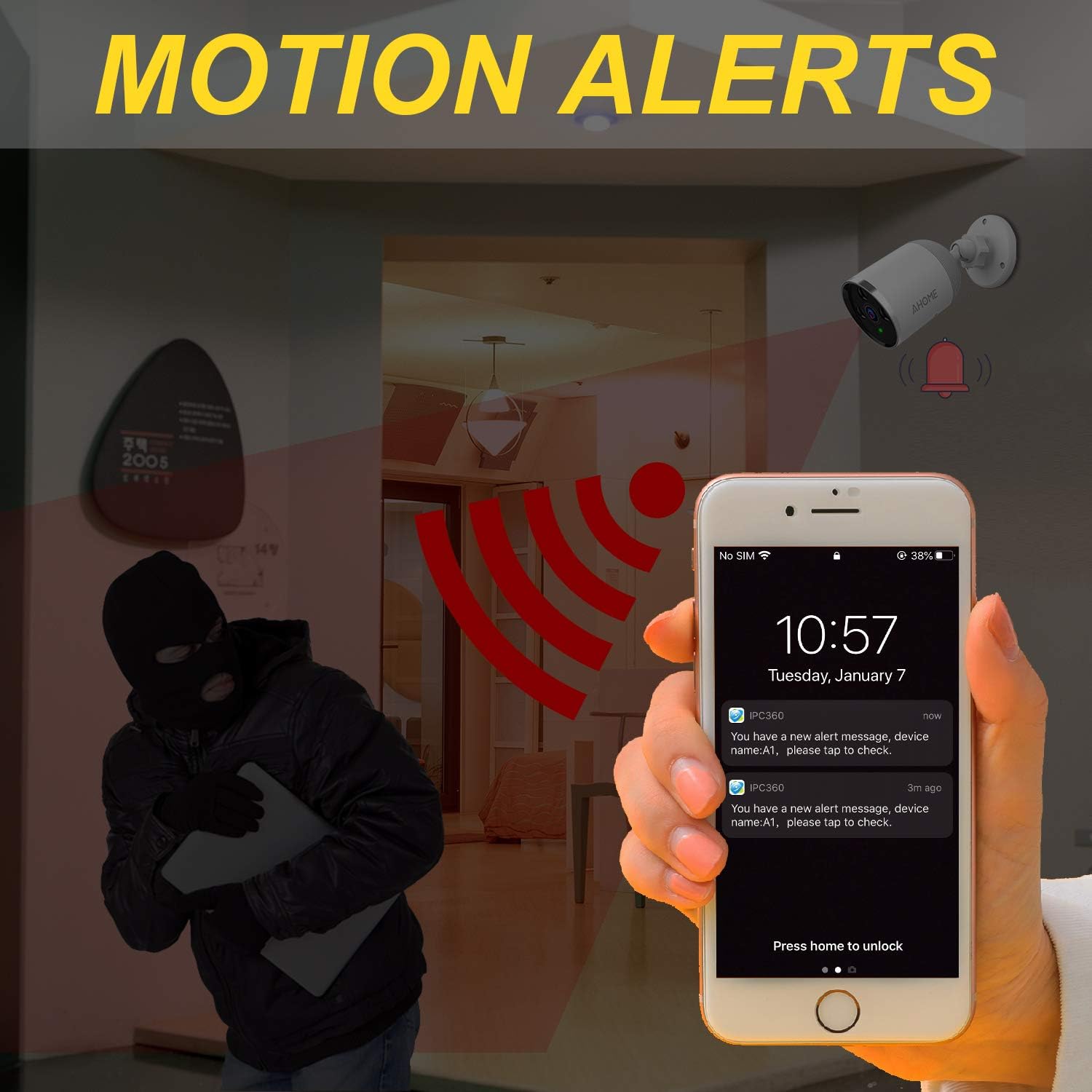 One-Day Sale: Up to 80% Off AHOME A1 Outdoor Security Camera with Motion Detection, HD 1080P Night Vision, 2-Way Audio, Deterrent Alarm, IP66 Waterproof, 2.4G WiFi/Ethernet, Cloud Storage/SD Card Slot, Power Adapter - Black