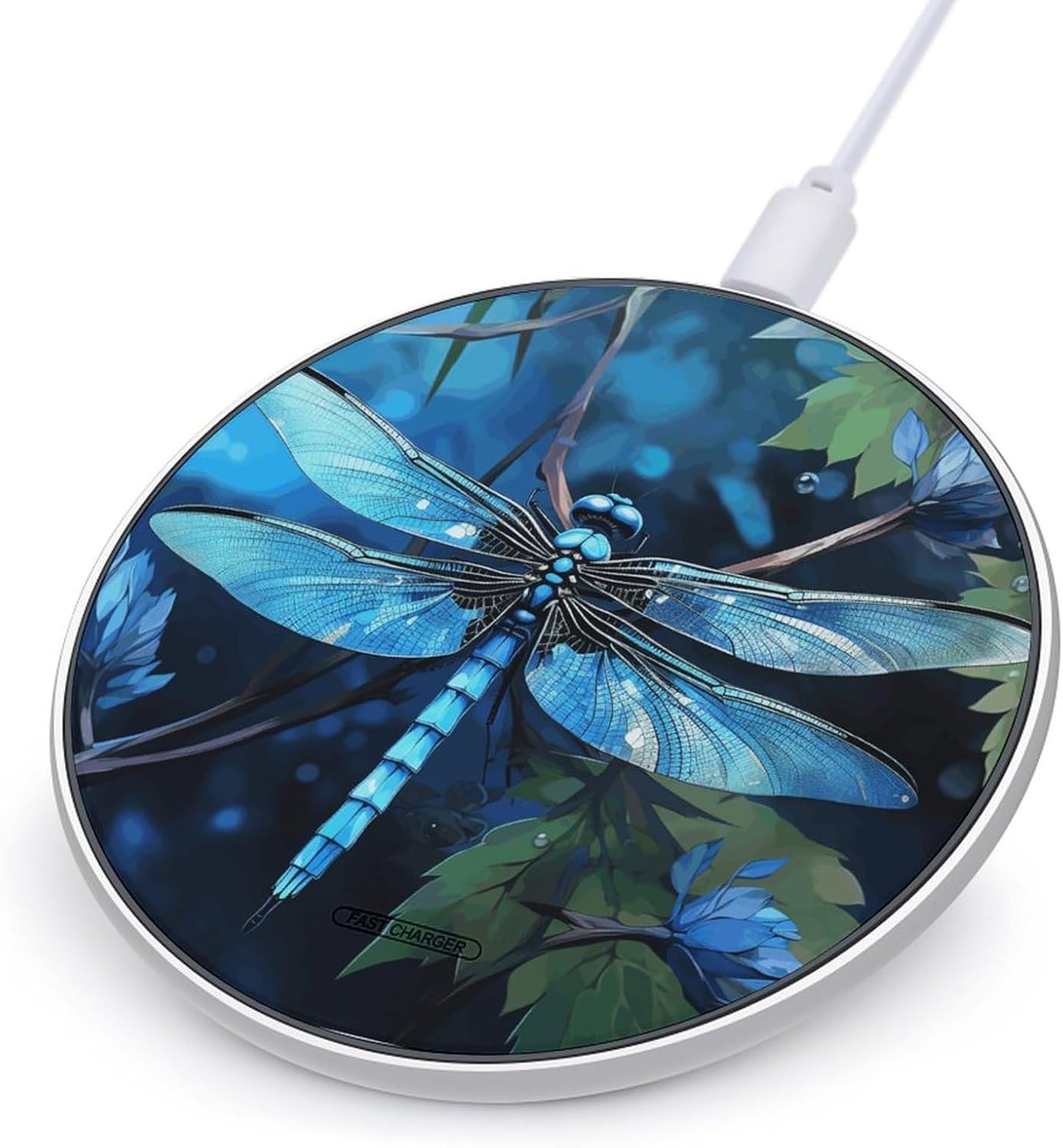 Art Blue Dragonfly Wireless Charger Qi-Certified Fast Wireless Charging Pad with USB Cable Portable Charging Station Slim Charger Mat for Most Wireless Charging Smartphones