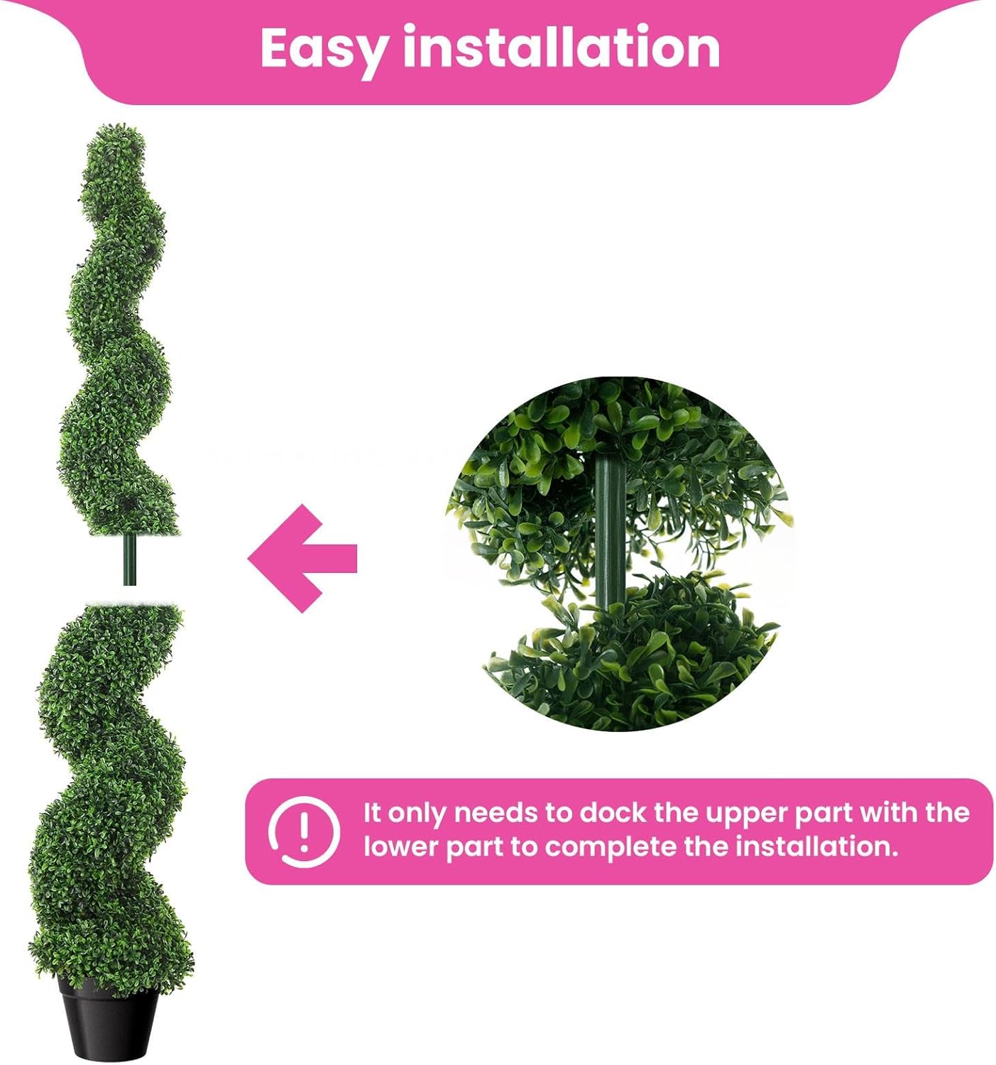 5ft Spiral Boxwood Topiary Trees Artificial Outdoor Set of 2, UV Resistant Faux Plants for Outdoor Planters, Faux Boxwoods for Front Porch Decor