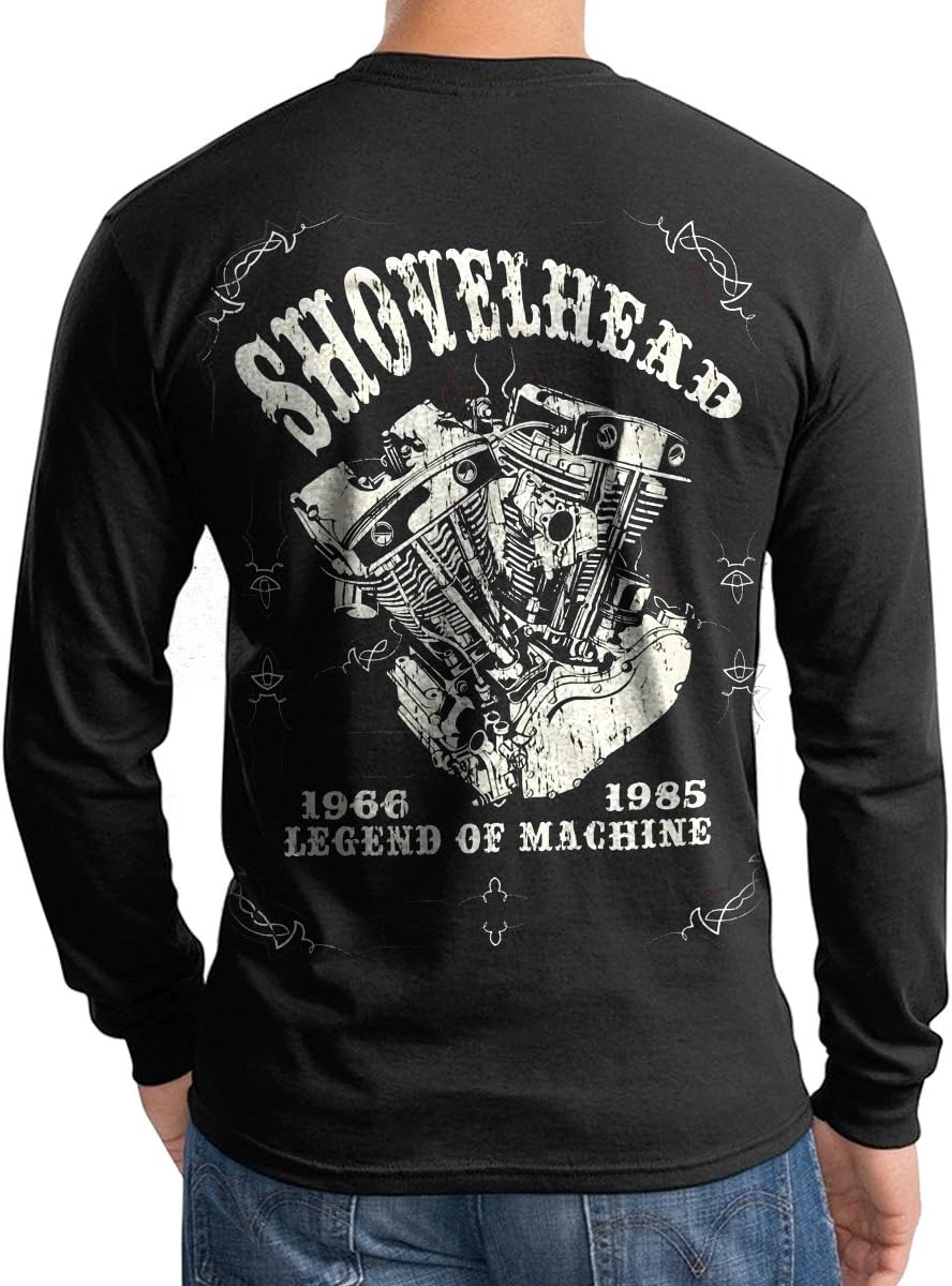 Shovelhead Engine Vintage Motorcycle Biker Men T Shirt Longsleeve Black